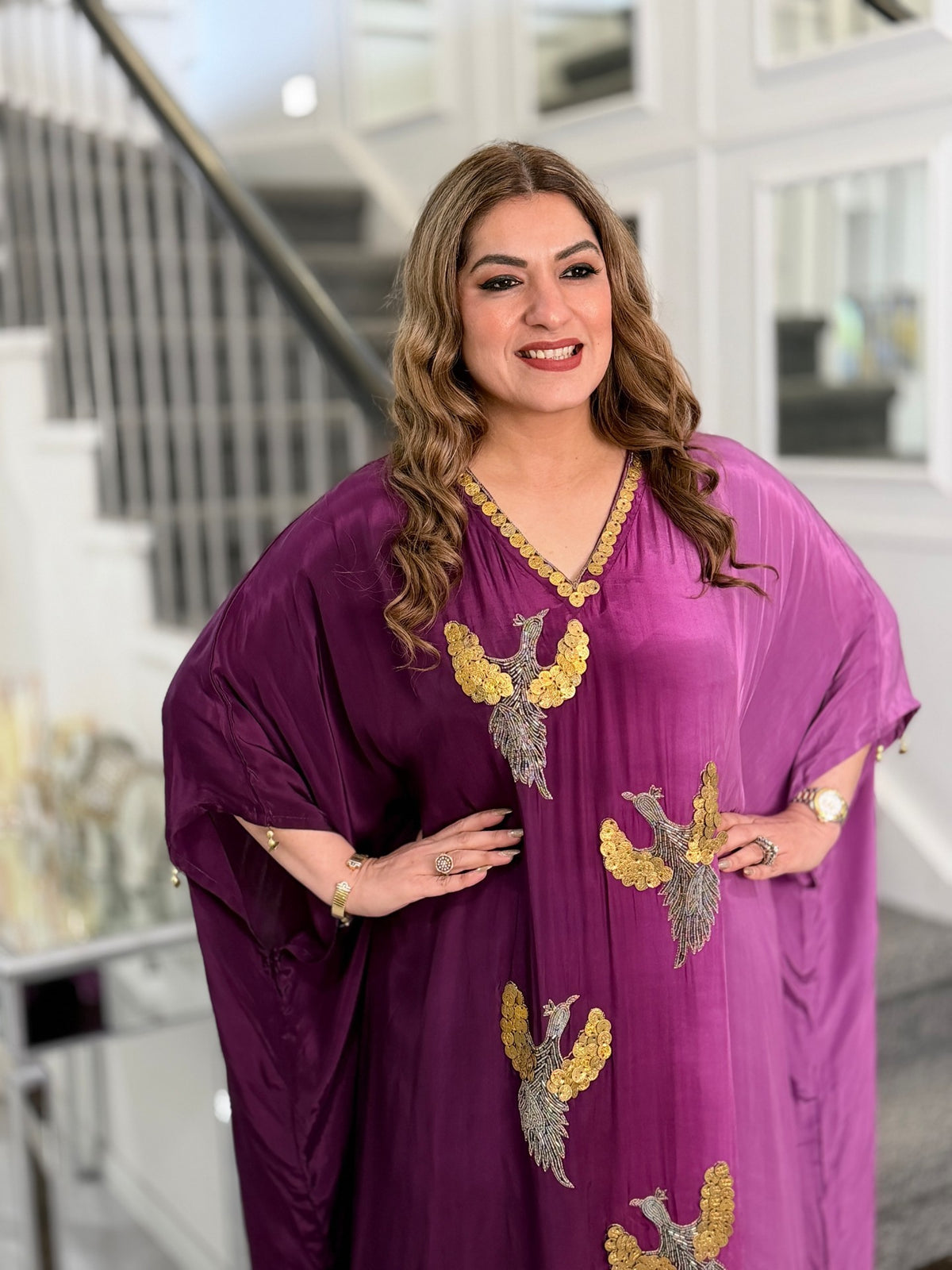 Plum Bird Motif Coin Sequin Kaftan Co-ord Set by Panache by Divya - product image 3