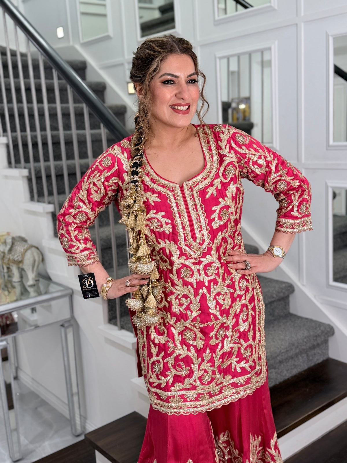 Salwar Kameez - Rani Pink Gota Embroidered Sharara Suit with Dupatta by Panache by Divya - product image 5