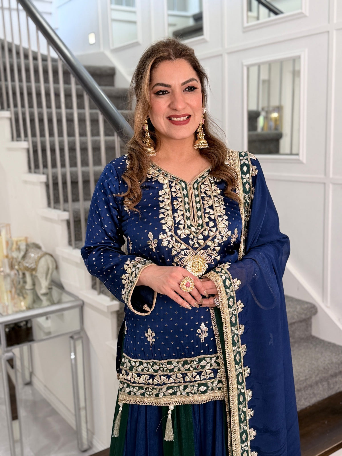 Salwar Kameez - Navy Blue Green Gota Patti Kurta Sharara Suit with Dupatta by Panache by Divya - product image 3
