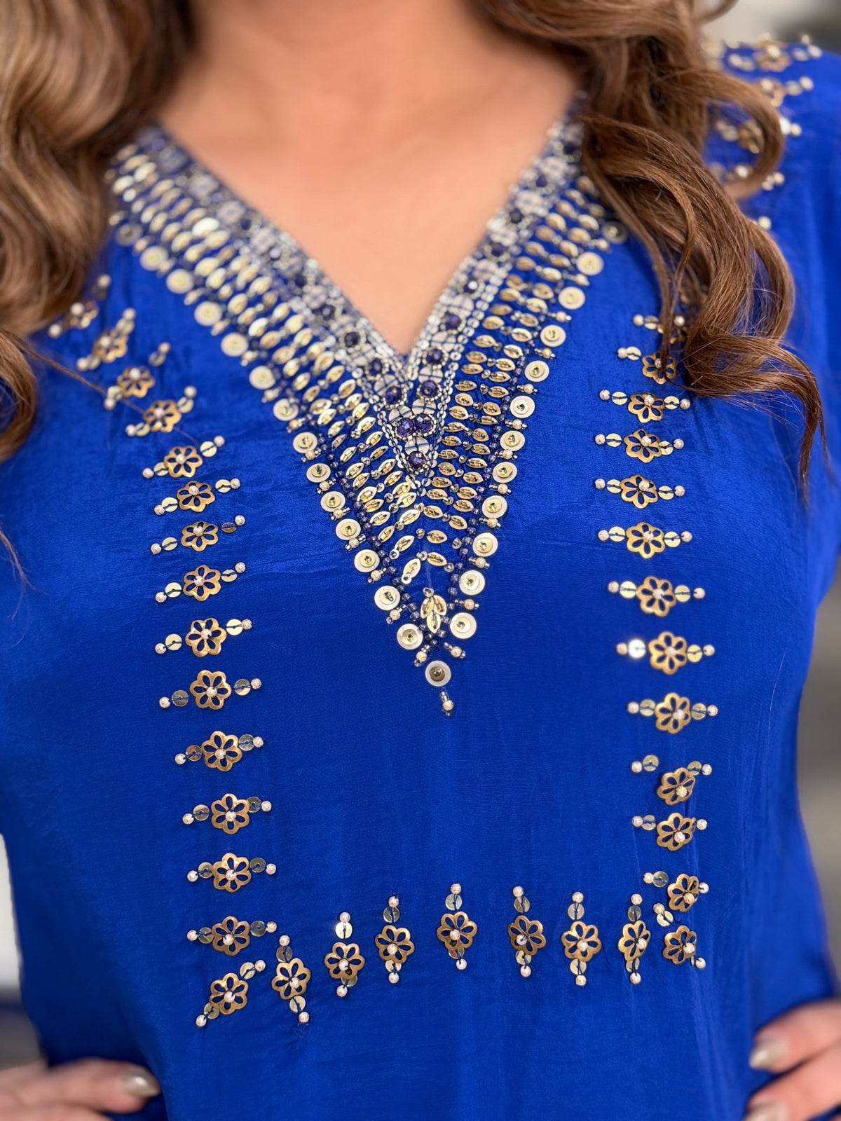 Royal Blue Sequin Embellished V-Neck Co-ord Set by Panache by Divya - product image 4