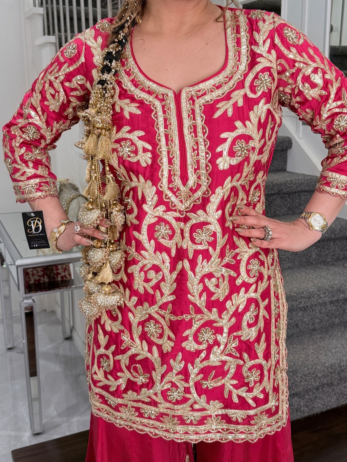 Salwar Kameez - Rani Pink Gota Embroidered Sharara Suit with Dupatta by Panache by Divya - product image 7
