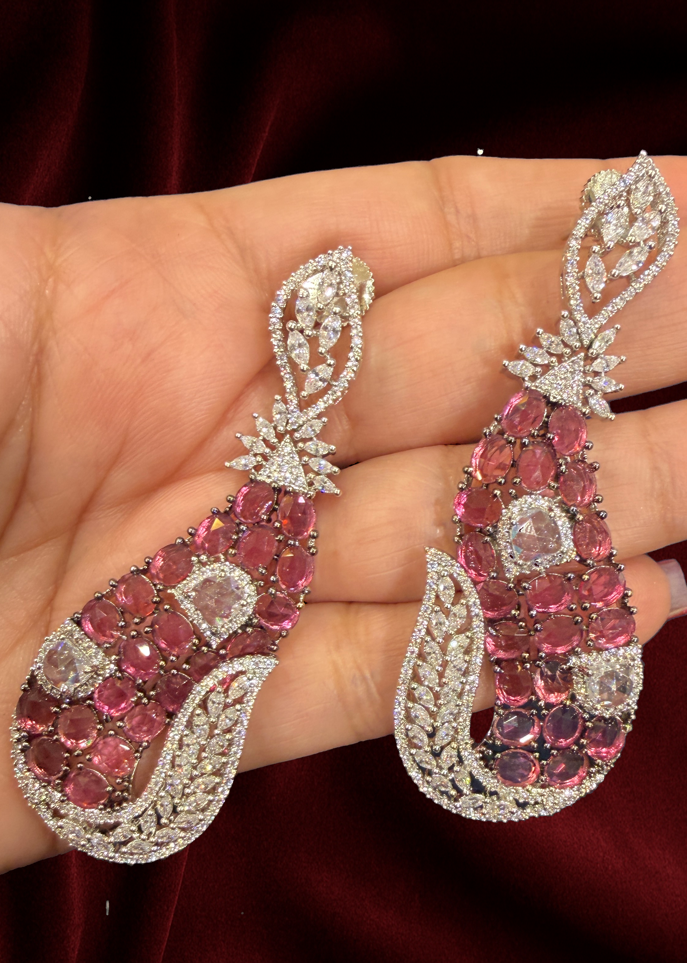 Elegant Pink Crystal Dangle Earrings - Earrings - Western/ Indo Western