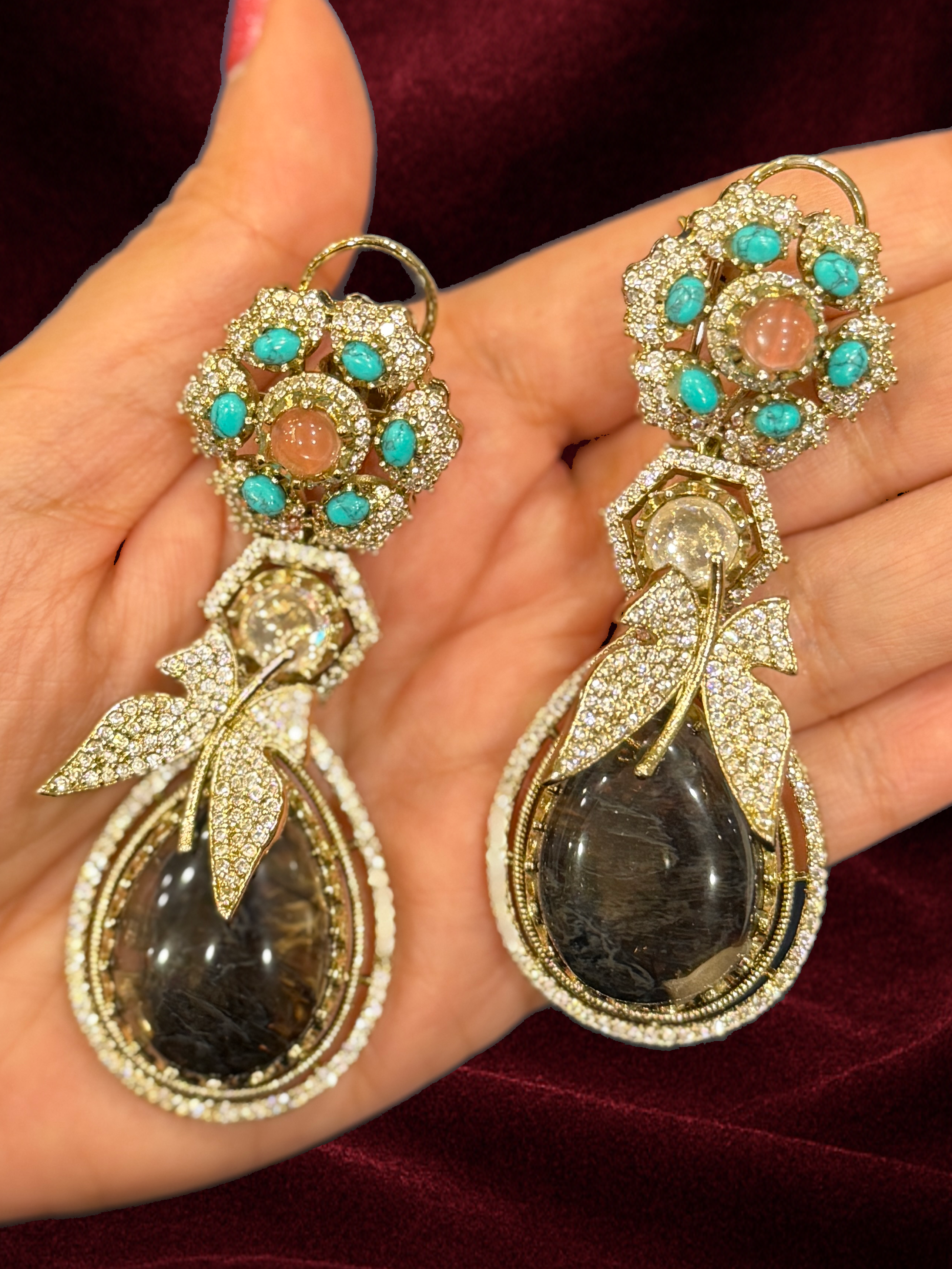 Elegant Turquoise and Black Drop Earrings - Earrings - Western/ Indo Western