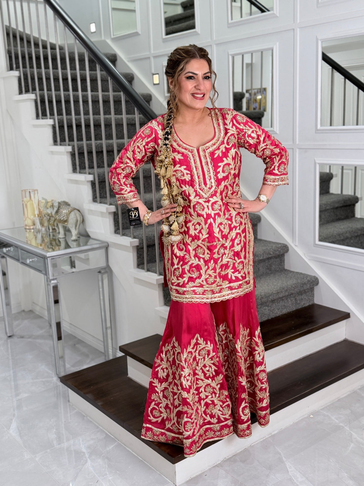 Salwar Kameez - Rani Pink Gota Embroidered Sharara Suit with Dupatta by Panache by Divya - product image 3