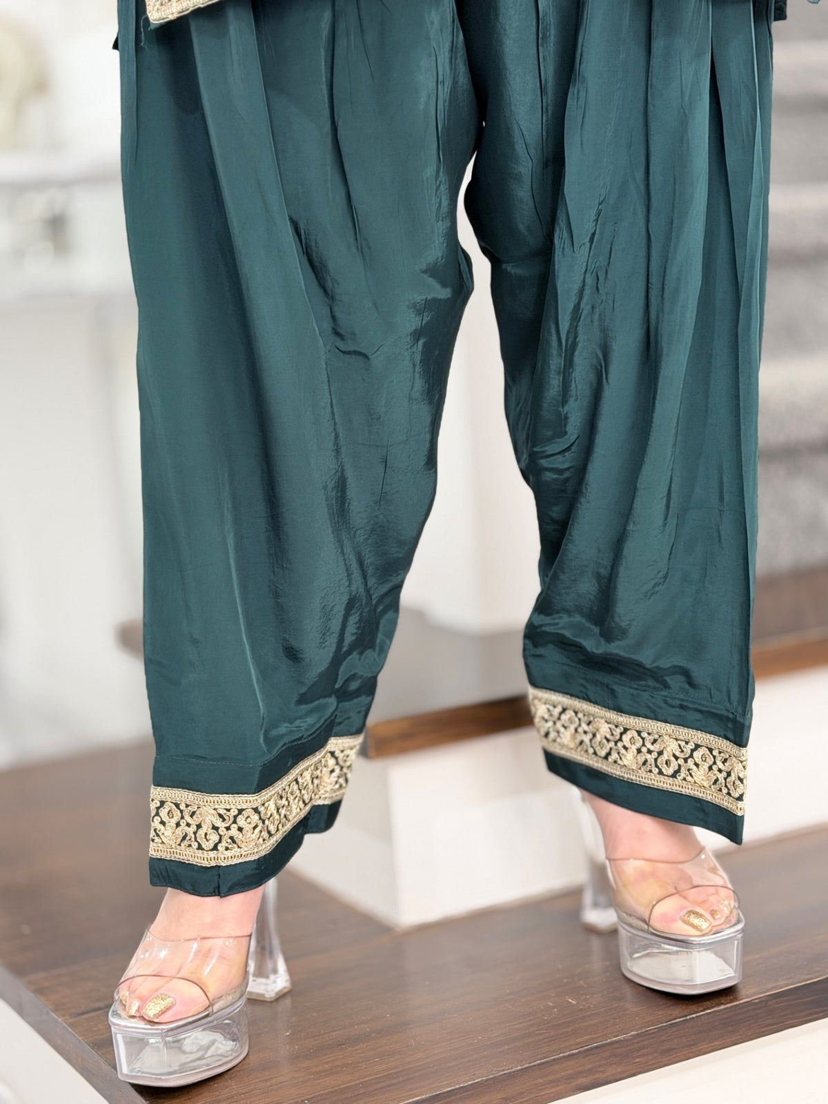 Bottle Green Zari Embroidered Kurta Salwar Co-ord Set by Panache by Divya - product image 7