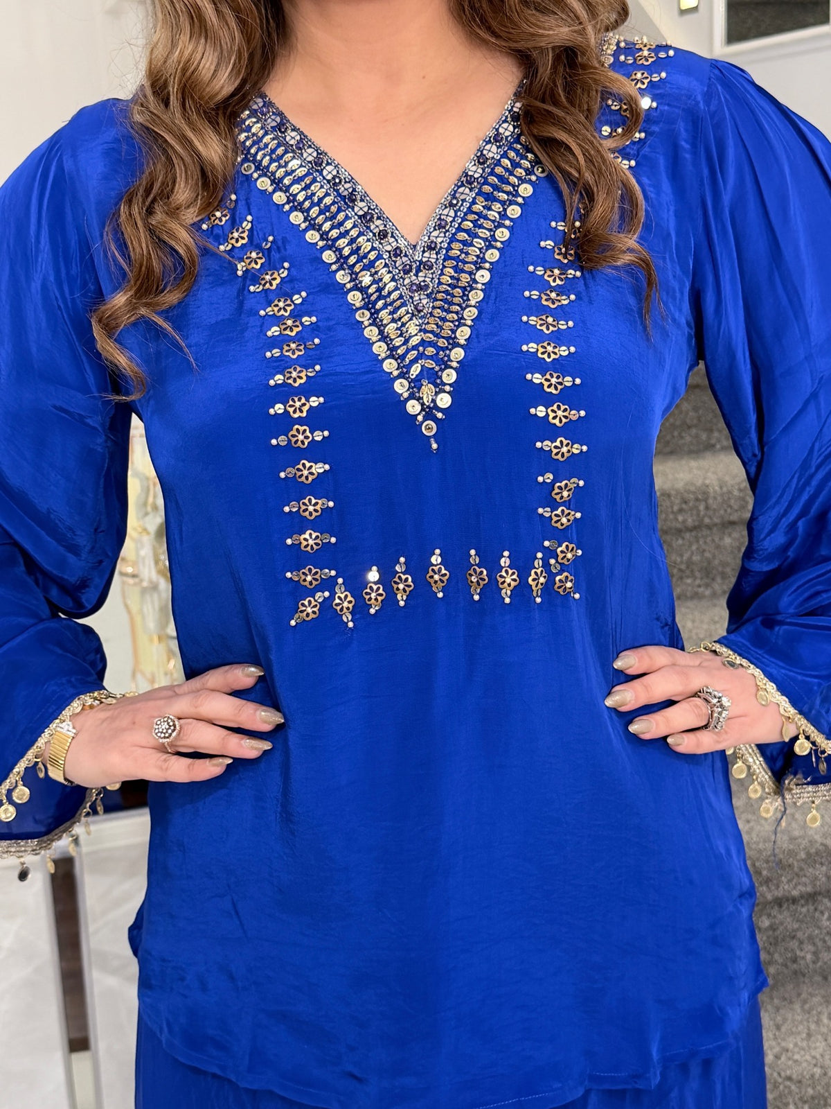 Royal Blue Sequin Embellished V-Neck Co-ord Set by Panache by Divya - product image 3