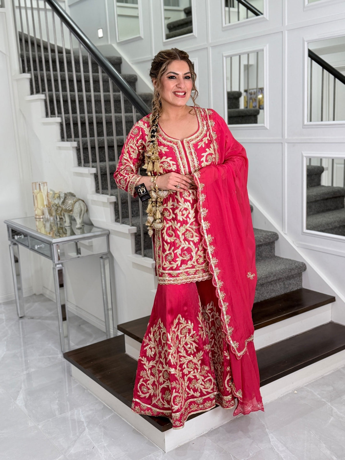 Salwar Kameez - Rani Pink Gota Embroidered Sharara Suit with Dupatta by Panache by Divya - product image 2