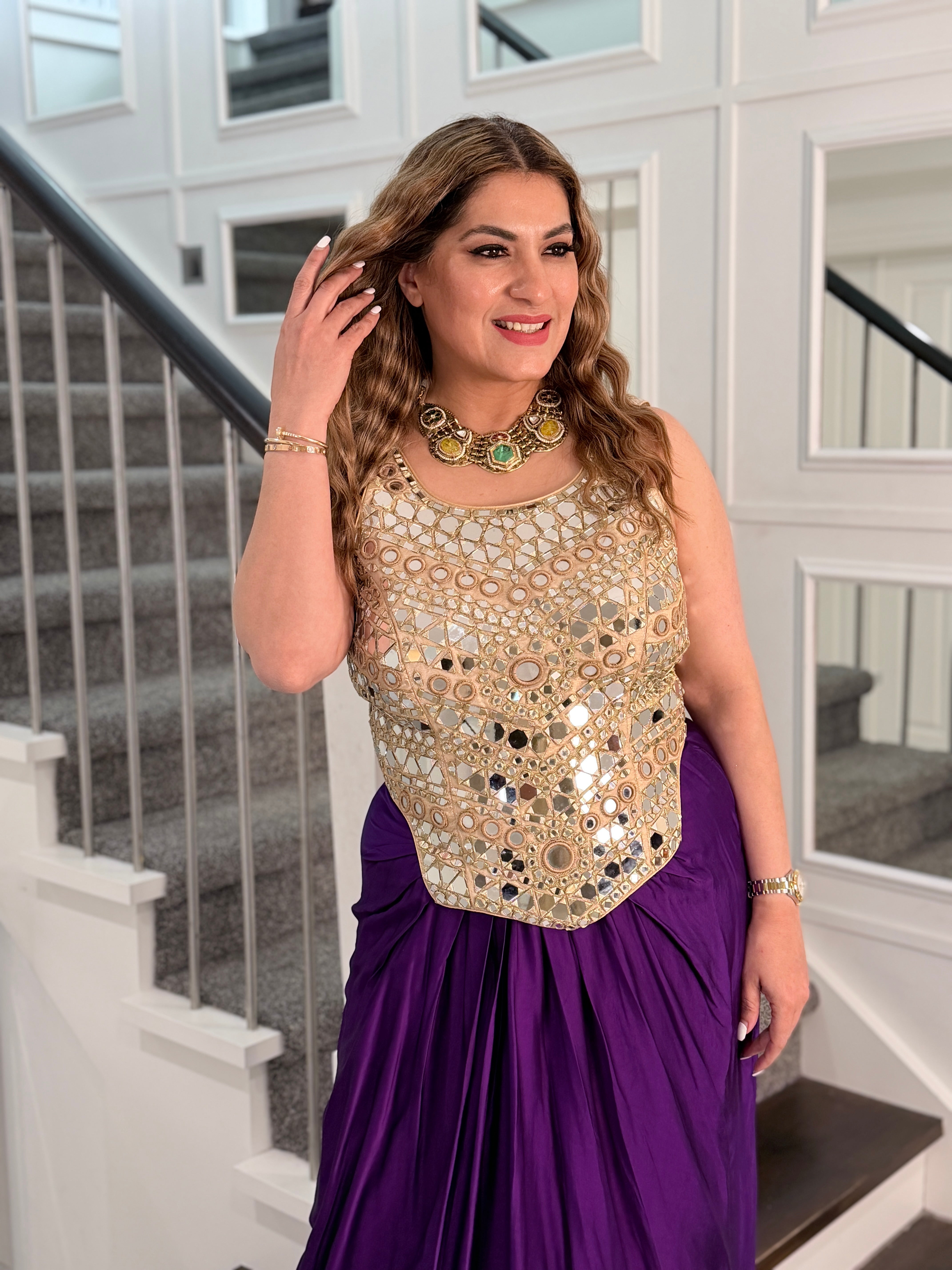 Purple Mirror Embellished outfit (Free size suitable for 36-42) - Indo-western Wear (3)