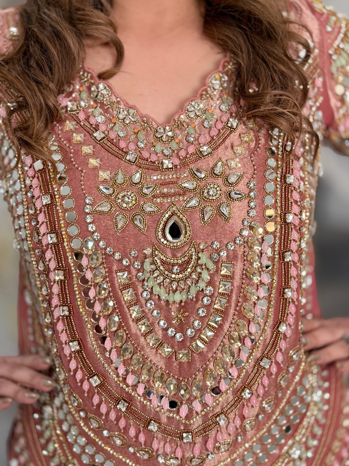 Salwar Kameez - Rose Gold Mirror Work Embellished Kurta Sharara Set with Dupatta by Panache by Divya - product image 8