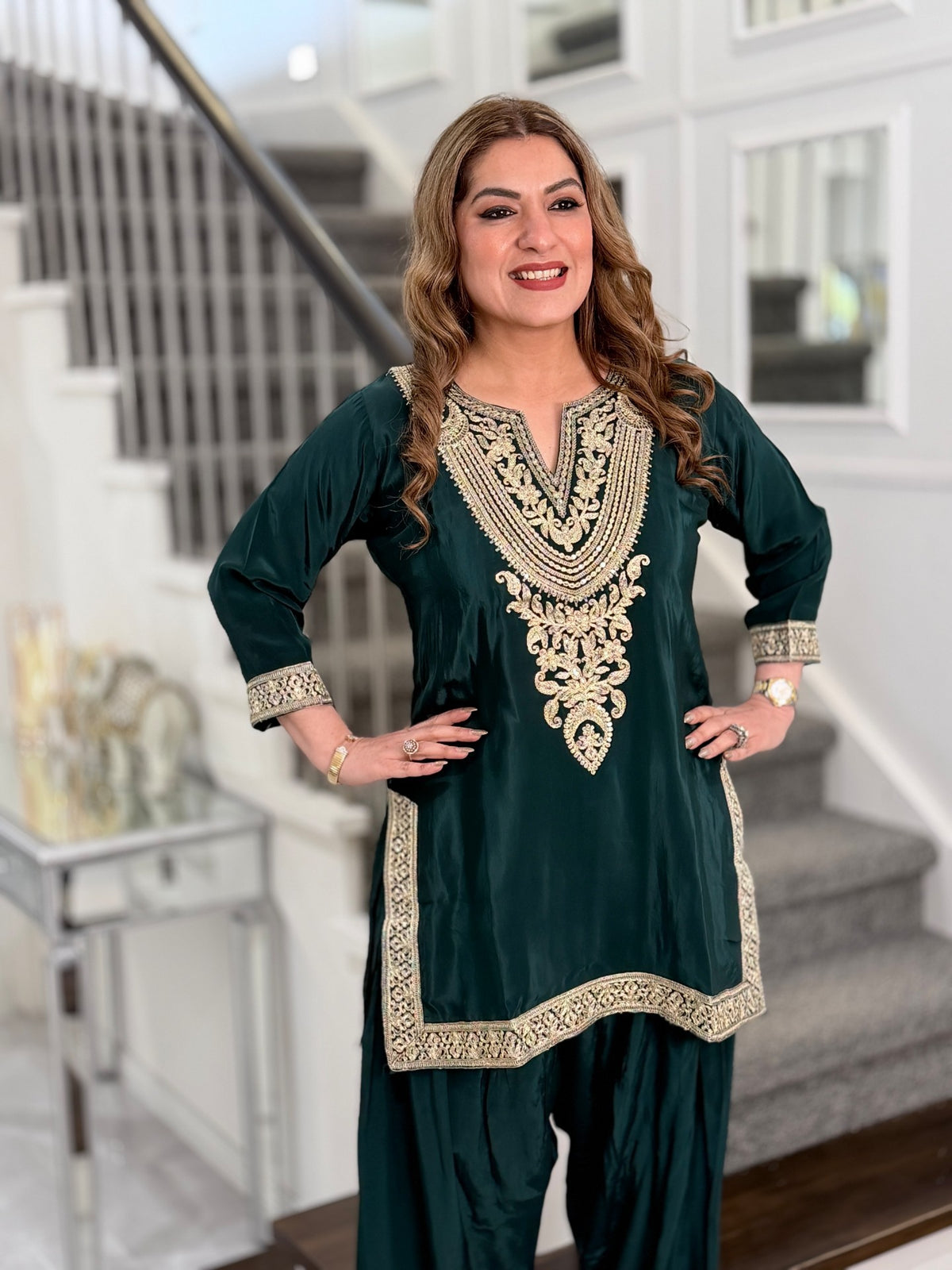 Bottle Green Zari Embroidered Kurta Salwar Co-ord Set by Panache by Divya - product image 3