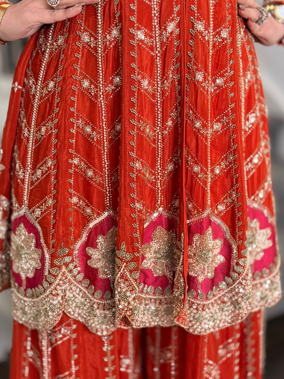Salwar Kameez - Rust Orange Embellished Peplum Kurta Sharara Set with Dupatta by Panache by Divya - product image 6