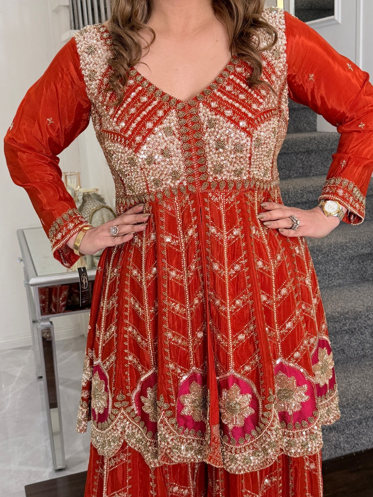 Salwar Kameez - Rust Orange Embellished Peplum Kurta Sharara Set with Dupatta by Panache by Divya - product image 4