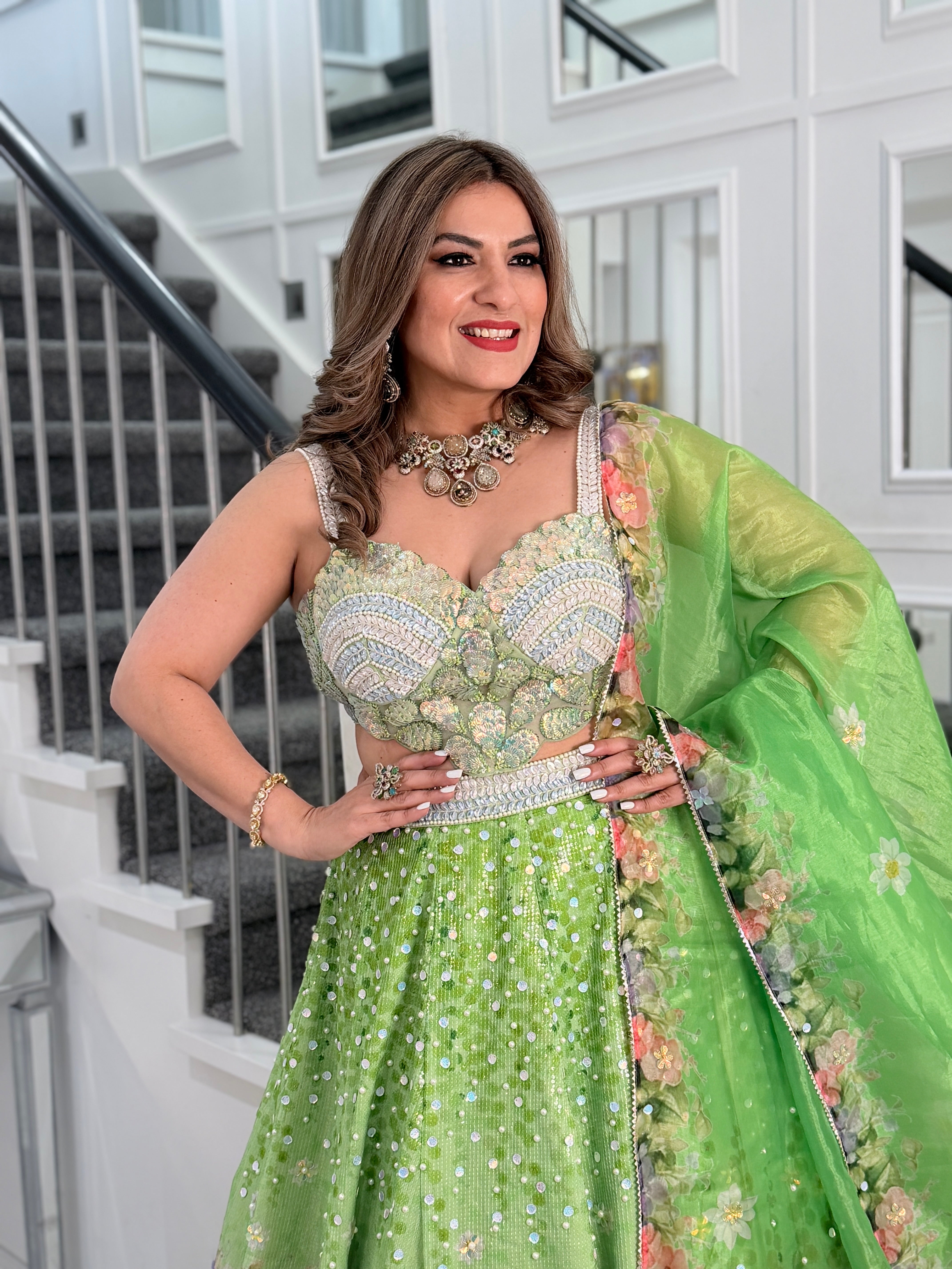 Vibrant Green Floral Lehenga Choli Set - Lehnga (4)