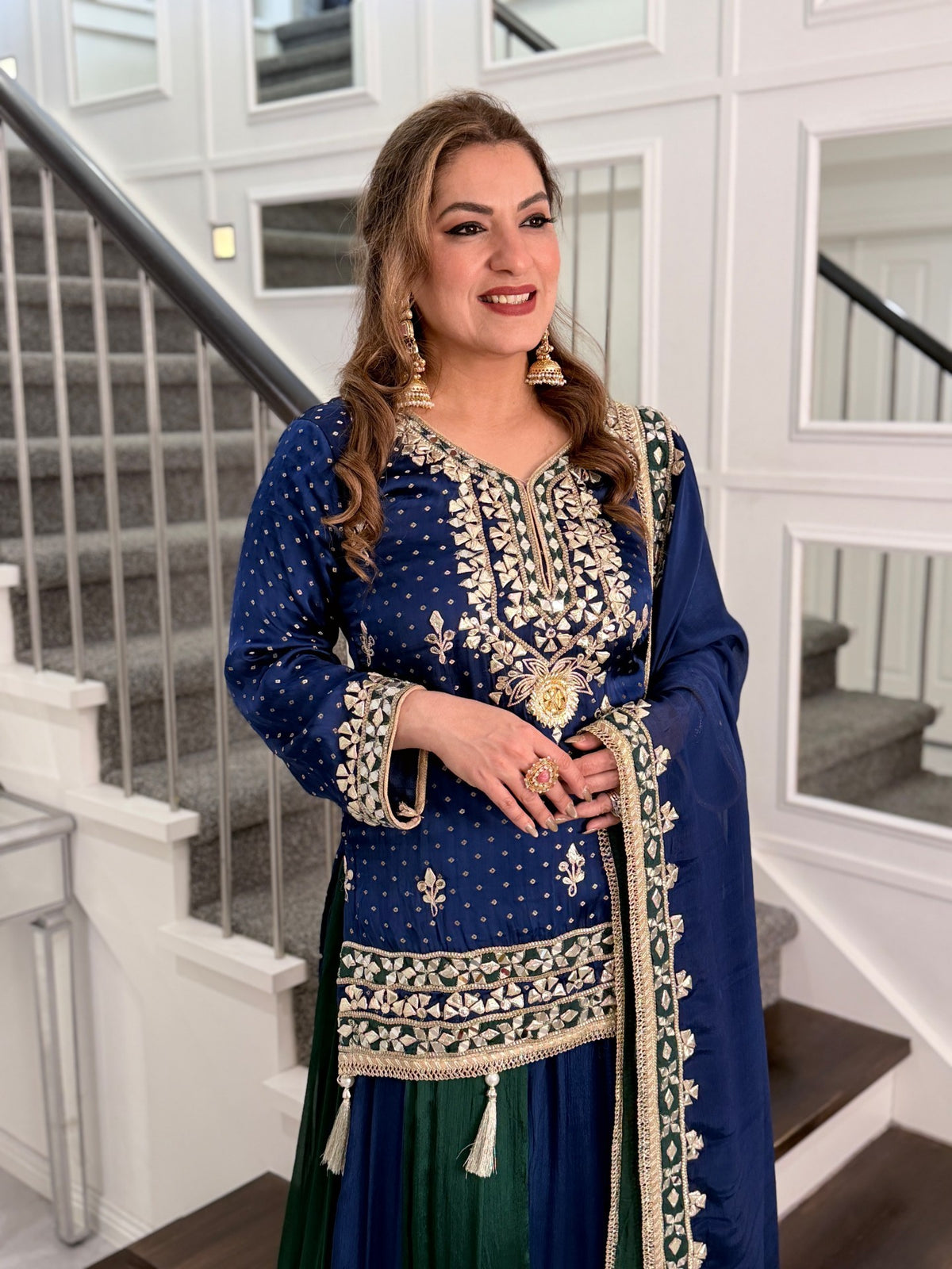 Salwar Kameez - Navy Blue Green Gota Patti Kurta Sharara Suit with Dupatta by Panache by Divya - product image 7