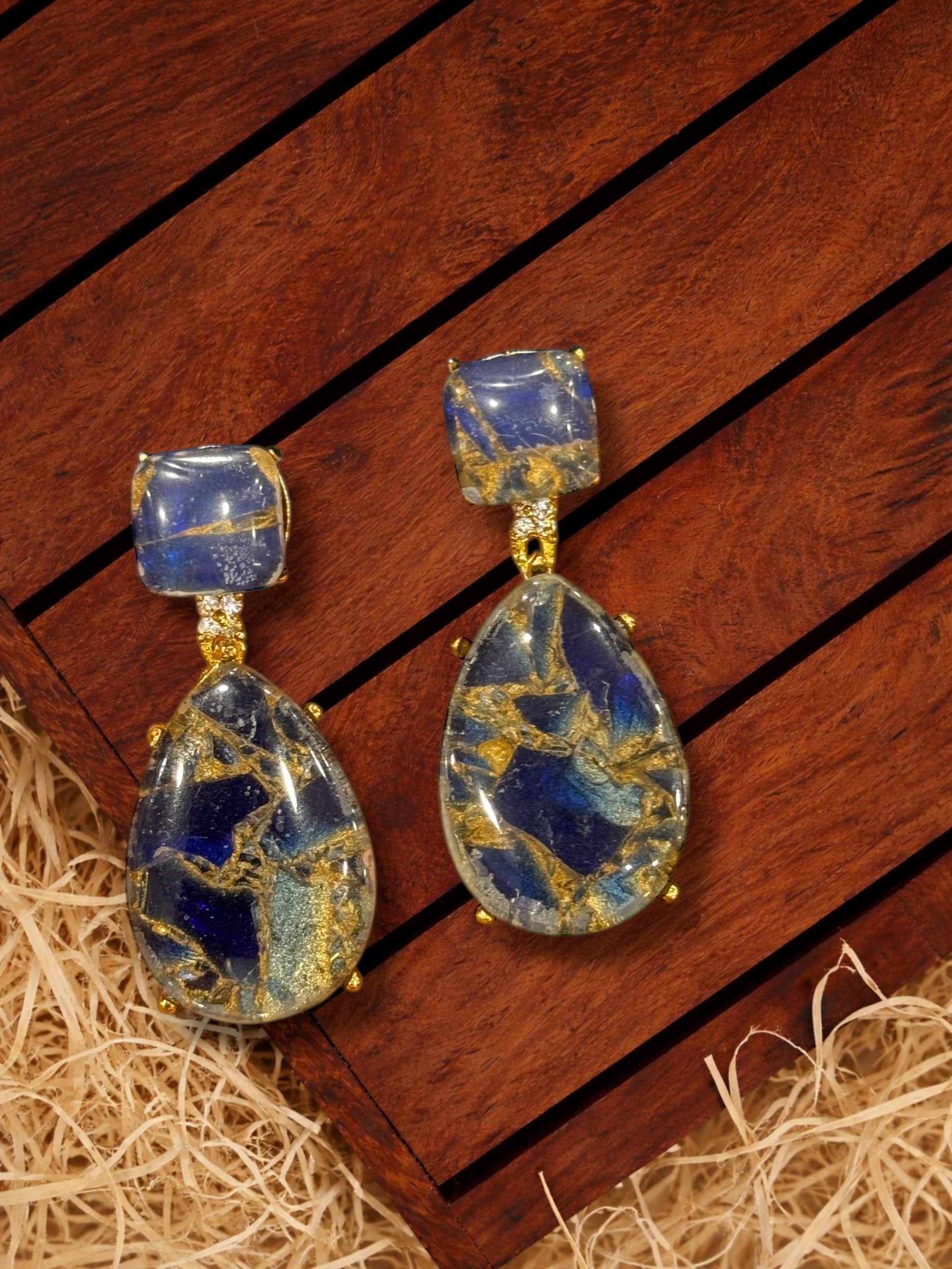Elegant Blue and Gold Drop Earrings