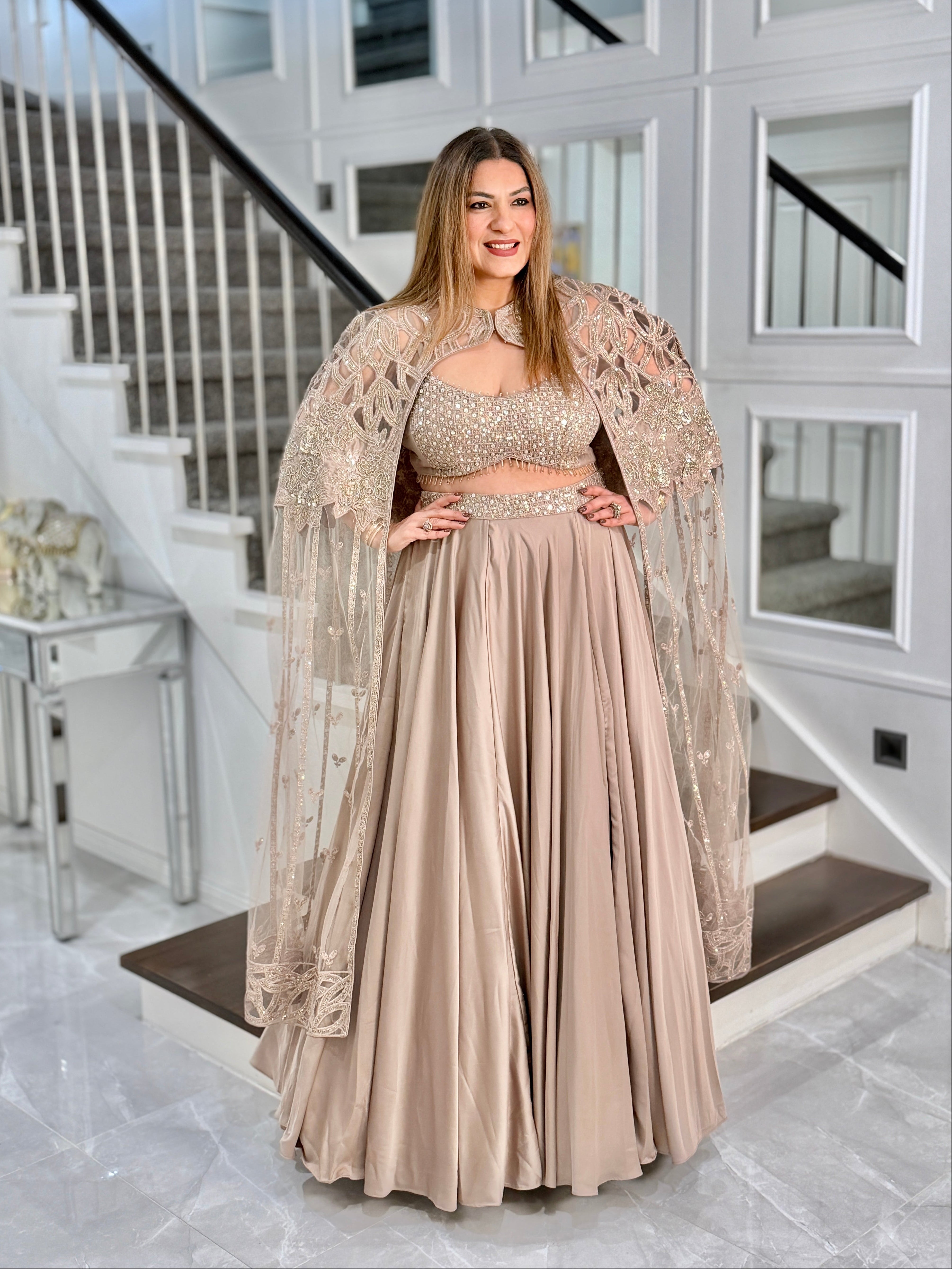 Elegant Beige Indo-Western Gown