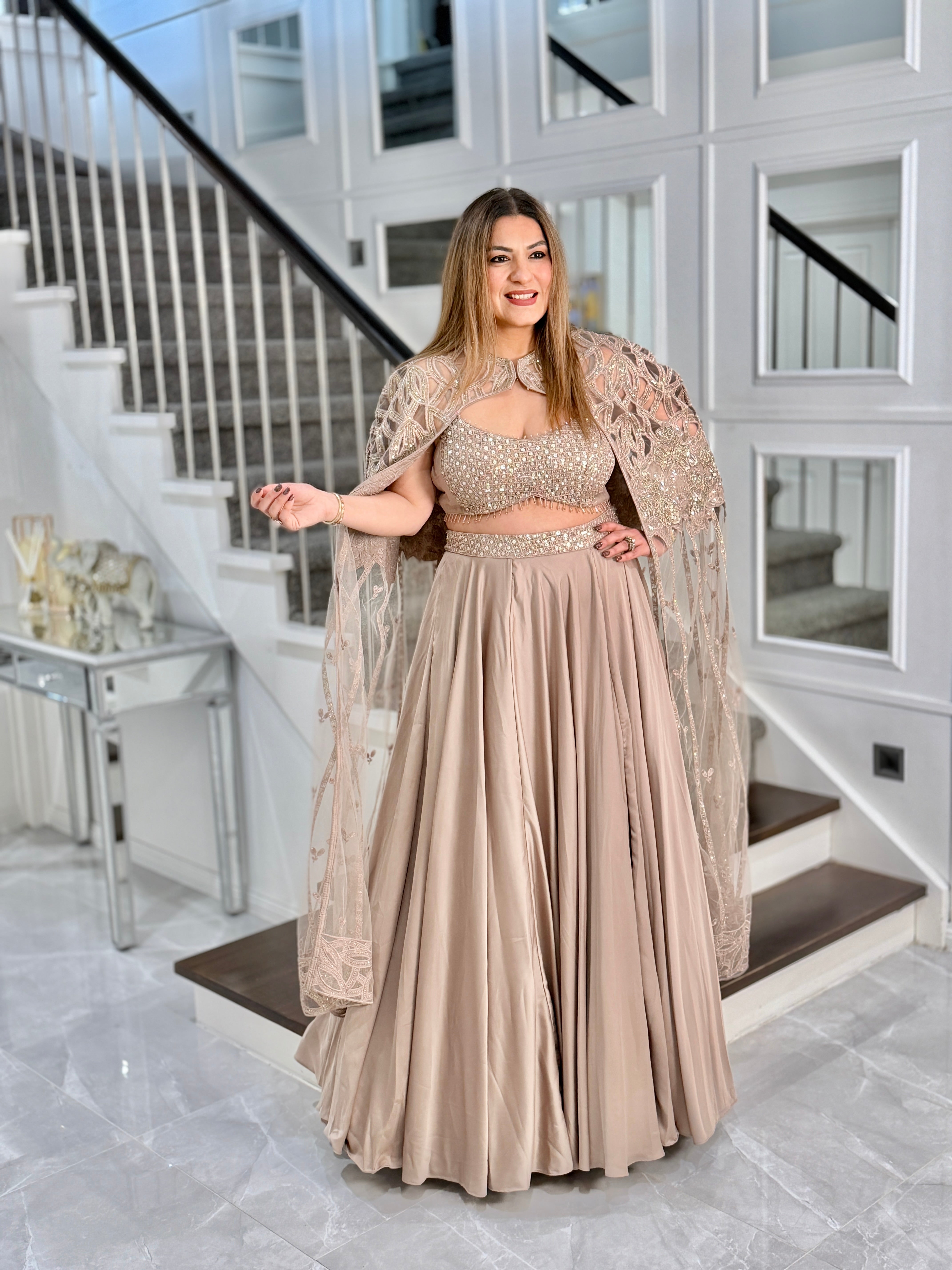 Elegant Beige Indo-Western Gown