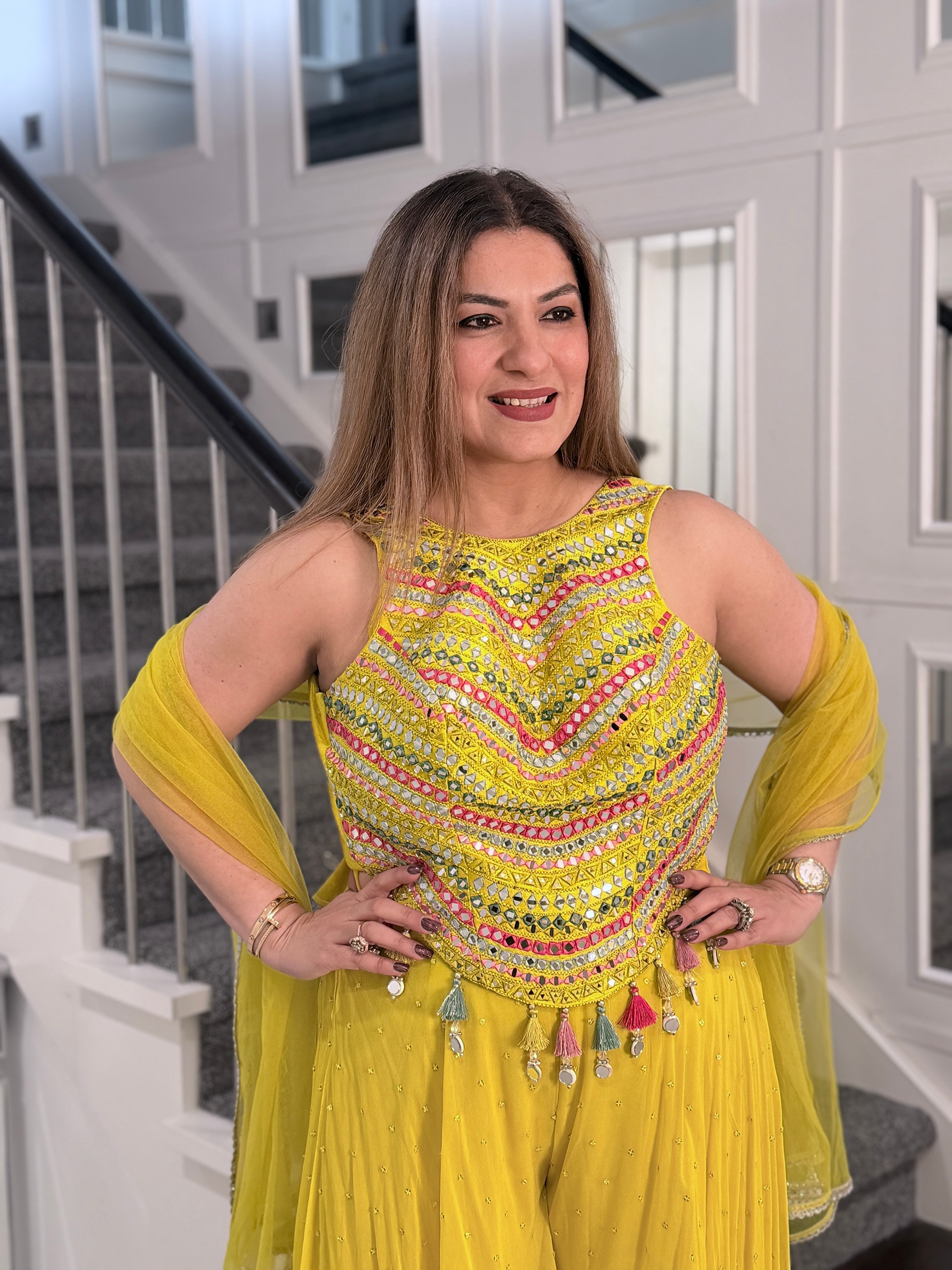 Vibrant Yellow Embellished Indo-Western Dress