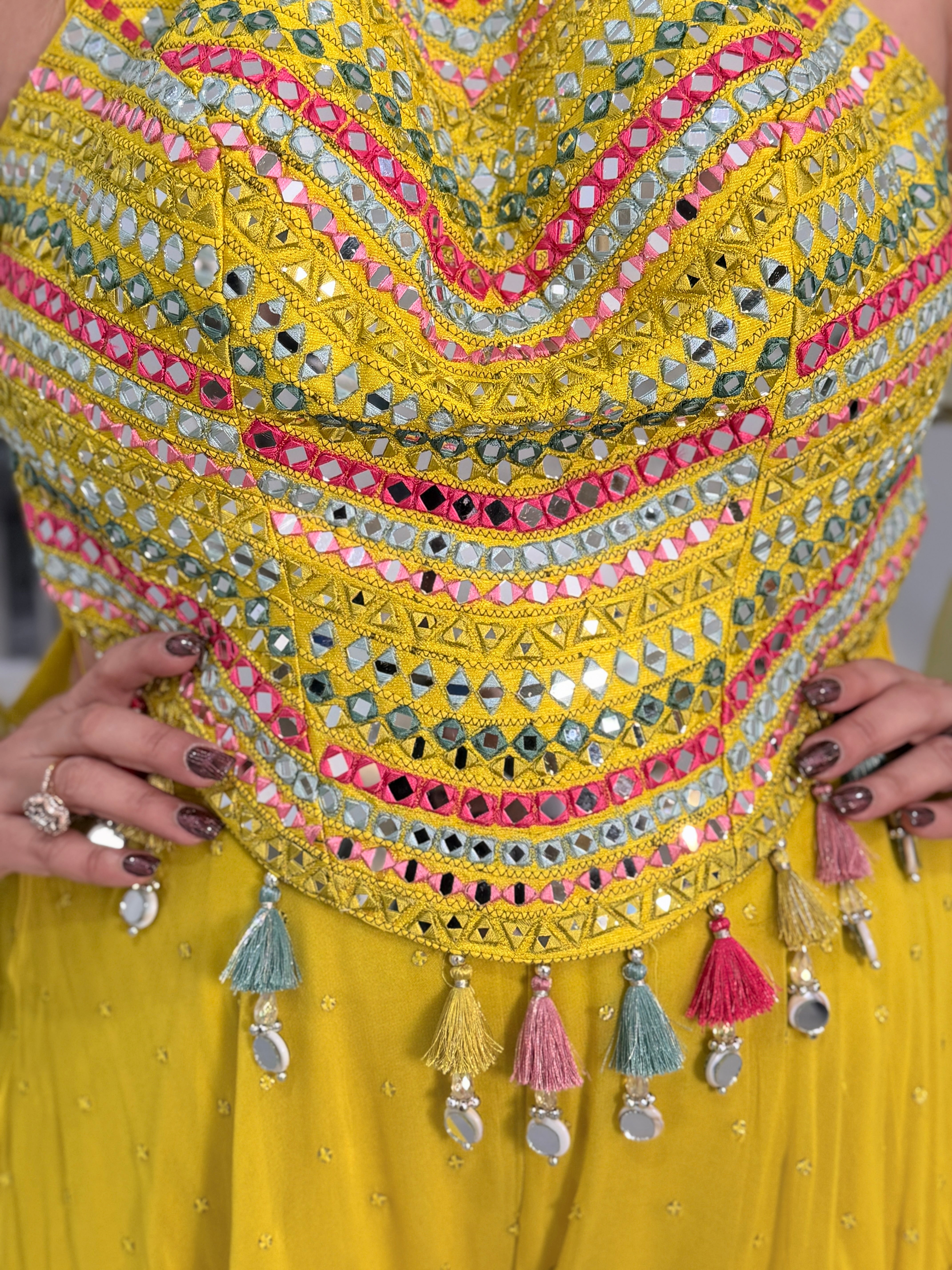 Vibrant Yellow Embellished Indo-Western Dress