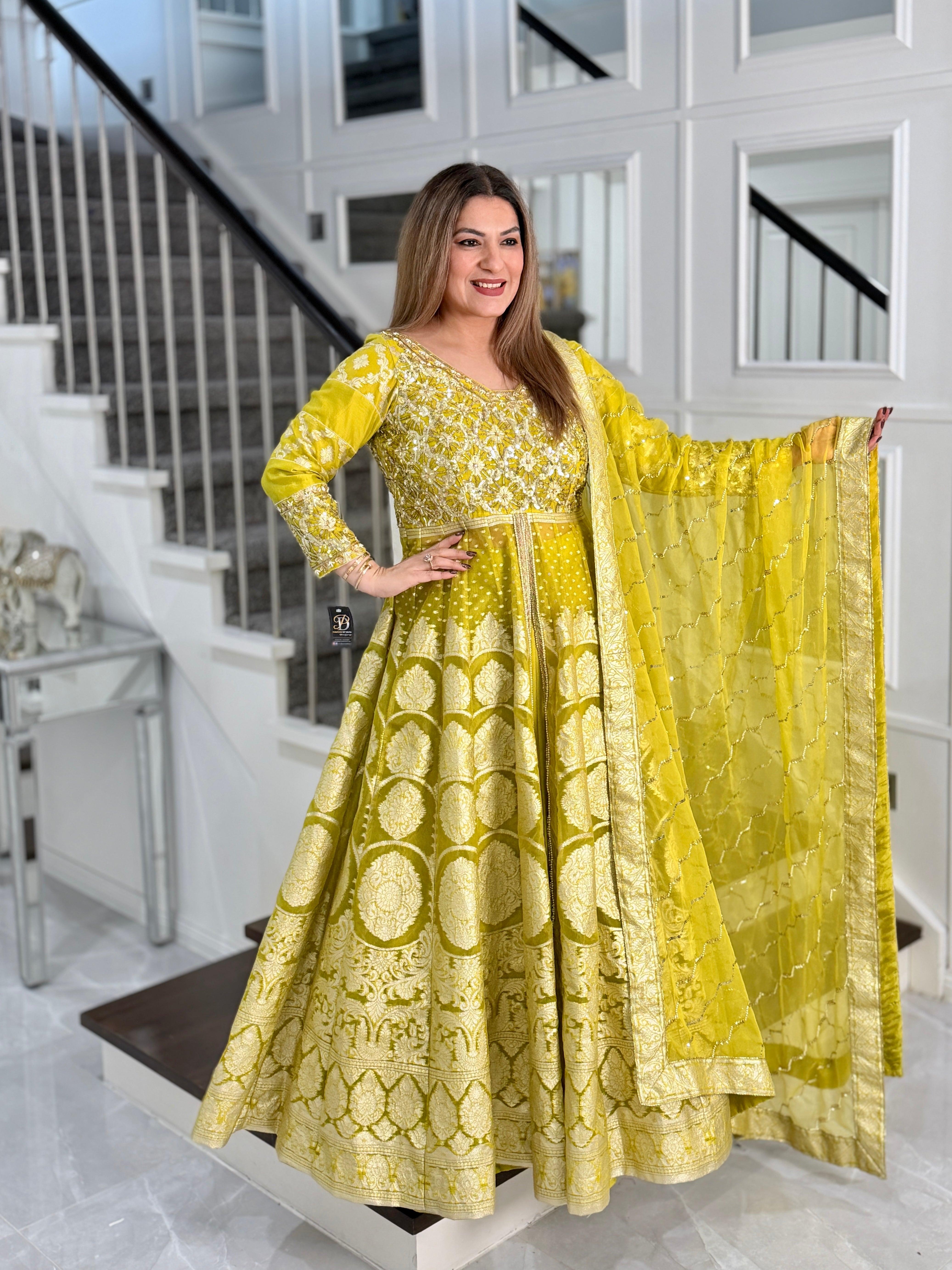 Lime Green Embroidered Lehenga Set
