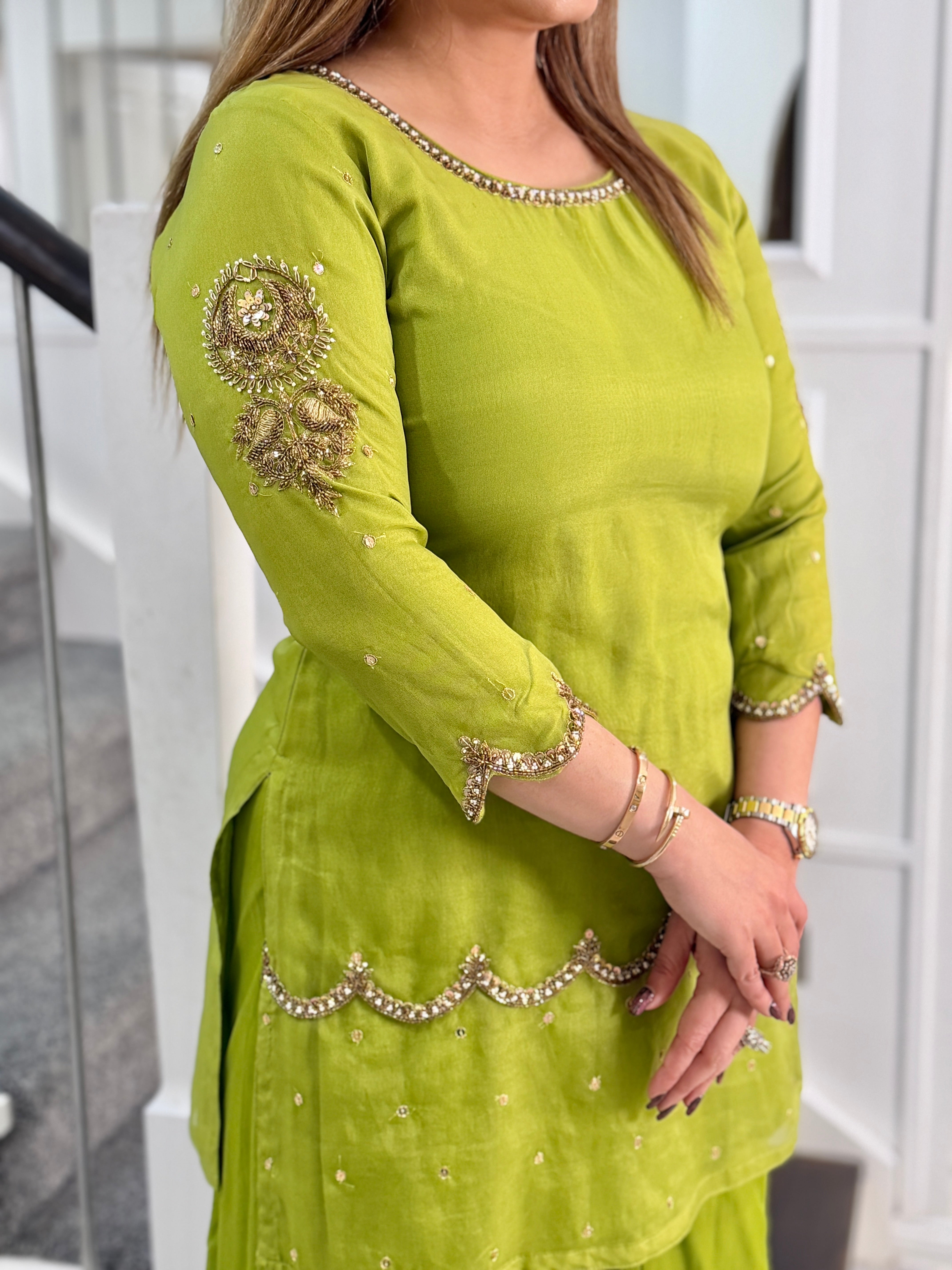 Lime Green Embellished Salwar Kameez Set