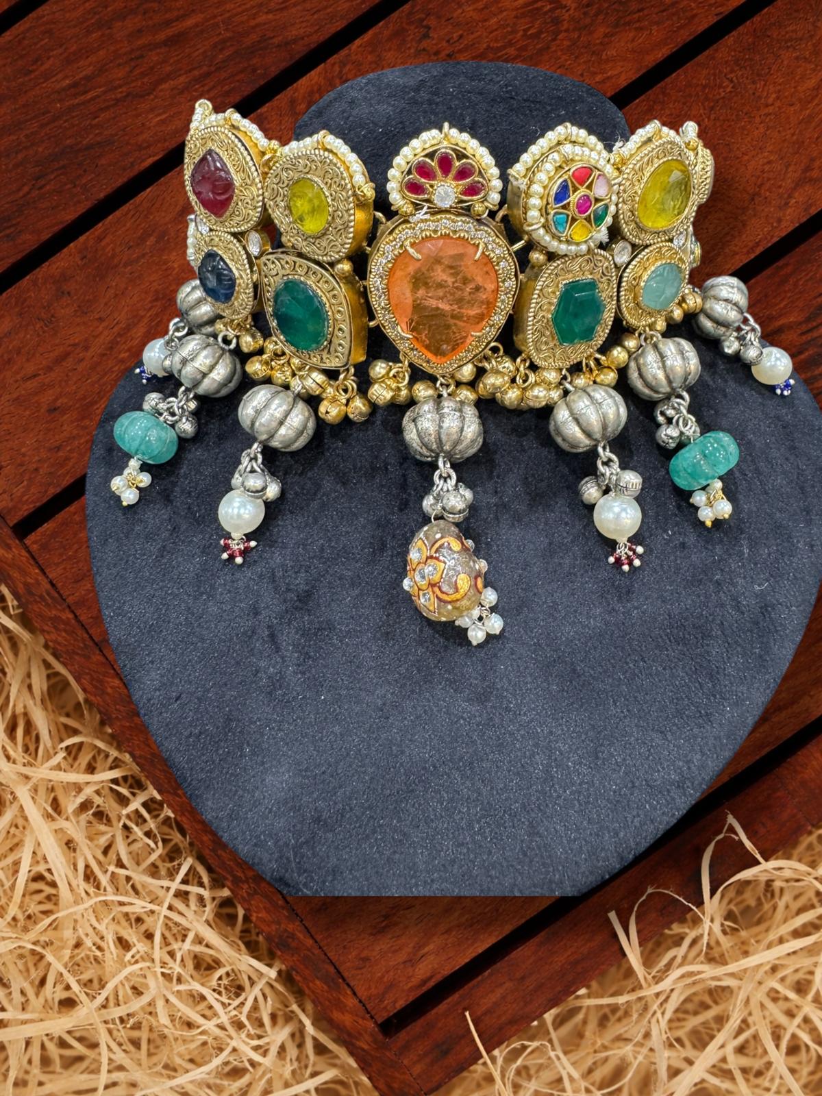 Elegant Multicolor Gemstone Choker Set