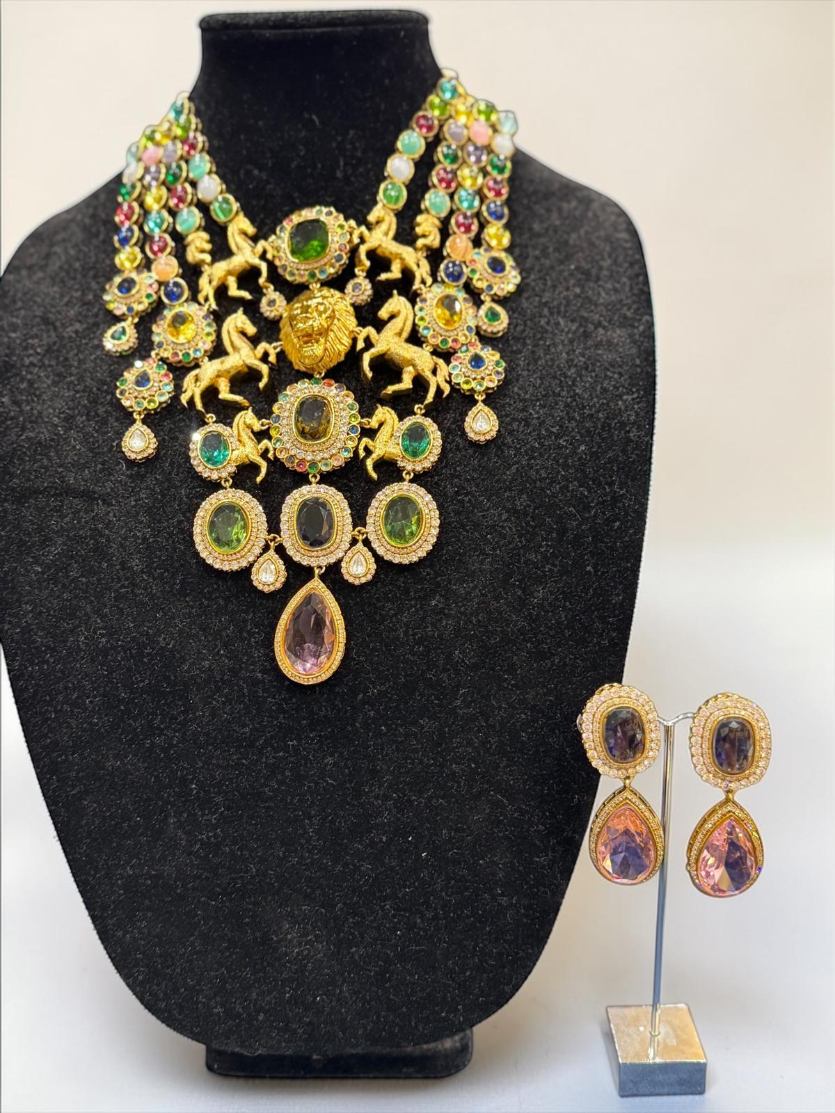 Gold and Multicolor Statement Necklace Set - Neckpieces & Earring Set (2)