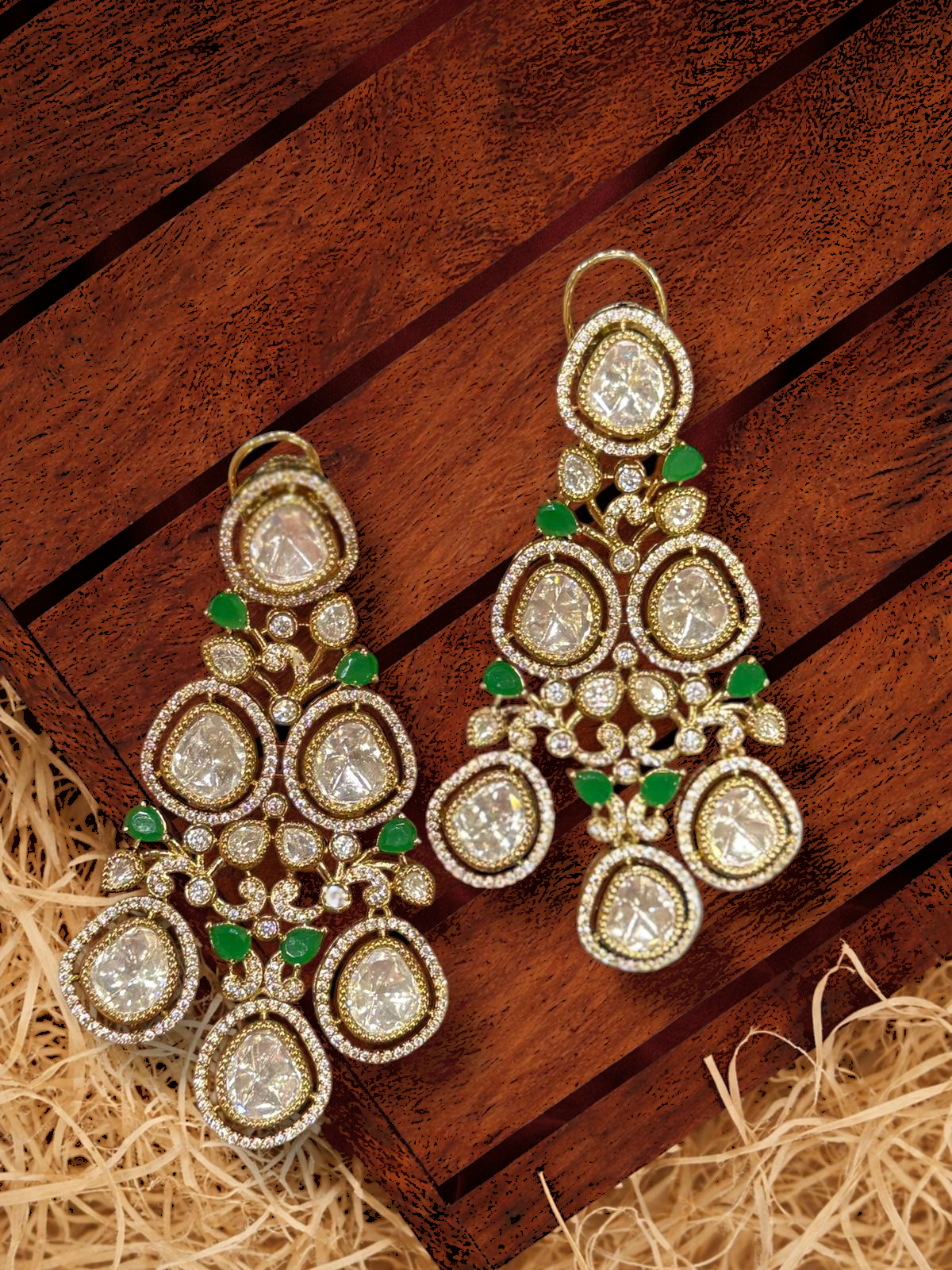 Elegant Green and Gold Chandbali Earrings - Earrings - Western/ Indo Western