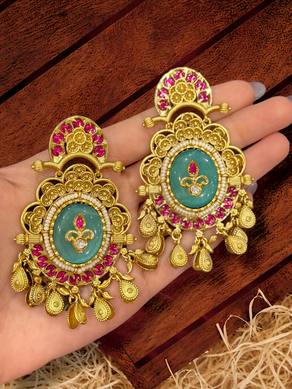 Turquoise and Pink Chandbali Earrings - Earrings - Western/ Indo Western