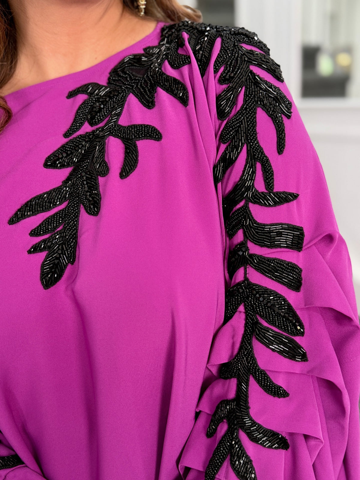 Indo-Western Wear - Magenta Black Beaded Leaf Embroidered Kaftan by Panache by Divya - product image 3