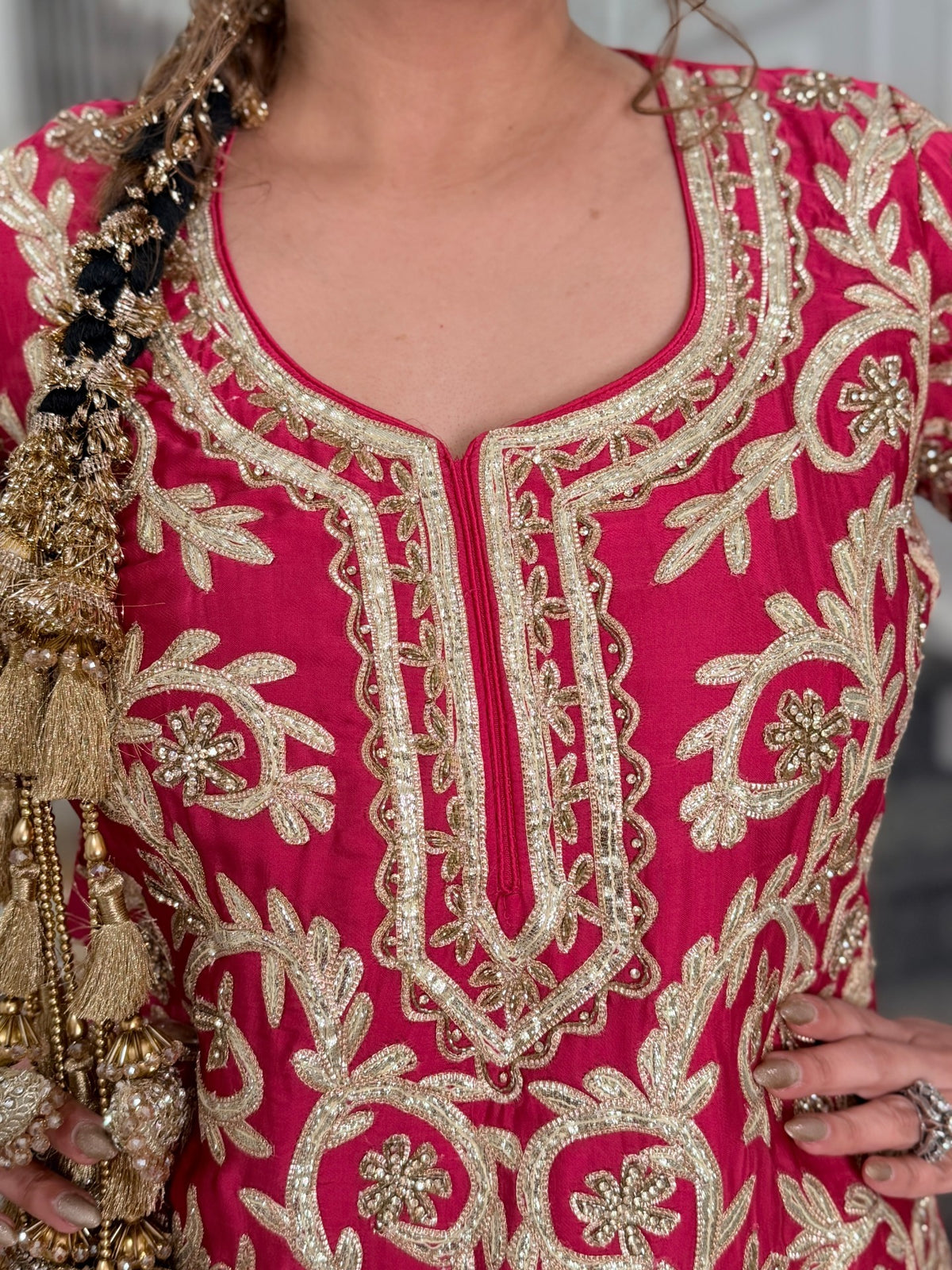 Salwar Kameez - Rani Pink Gota Embroidered Sharara Suit with Dupatta by Panache by Divya - product image 6