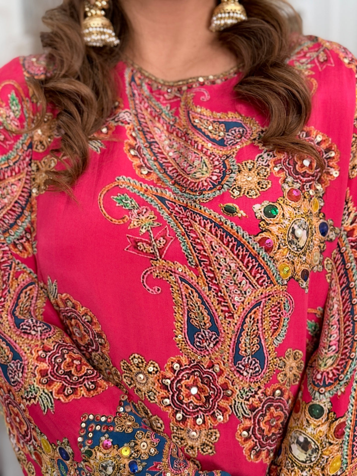 Salwar Kameez - Pink Paisley Embellished Kurti Salwar Set with Teal Dupatta by Panache by Divya - product image 7