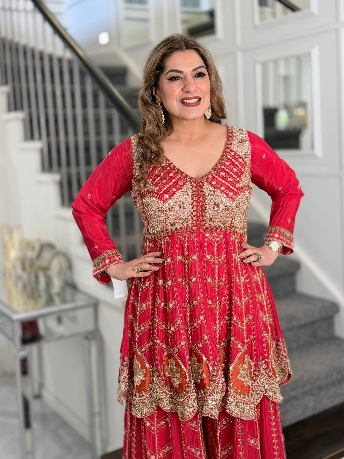 Salwar Kameez - Red Embellished Peplum Kurta Sharara Set with Dupatta by Panache by Divya - product image 4