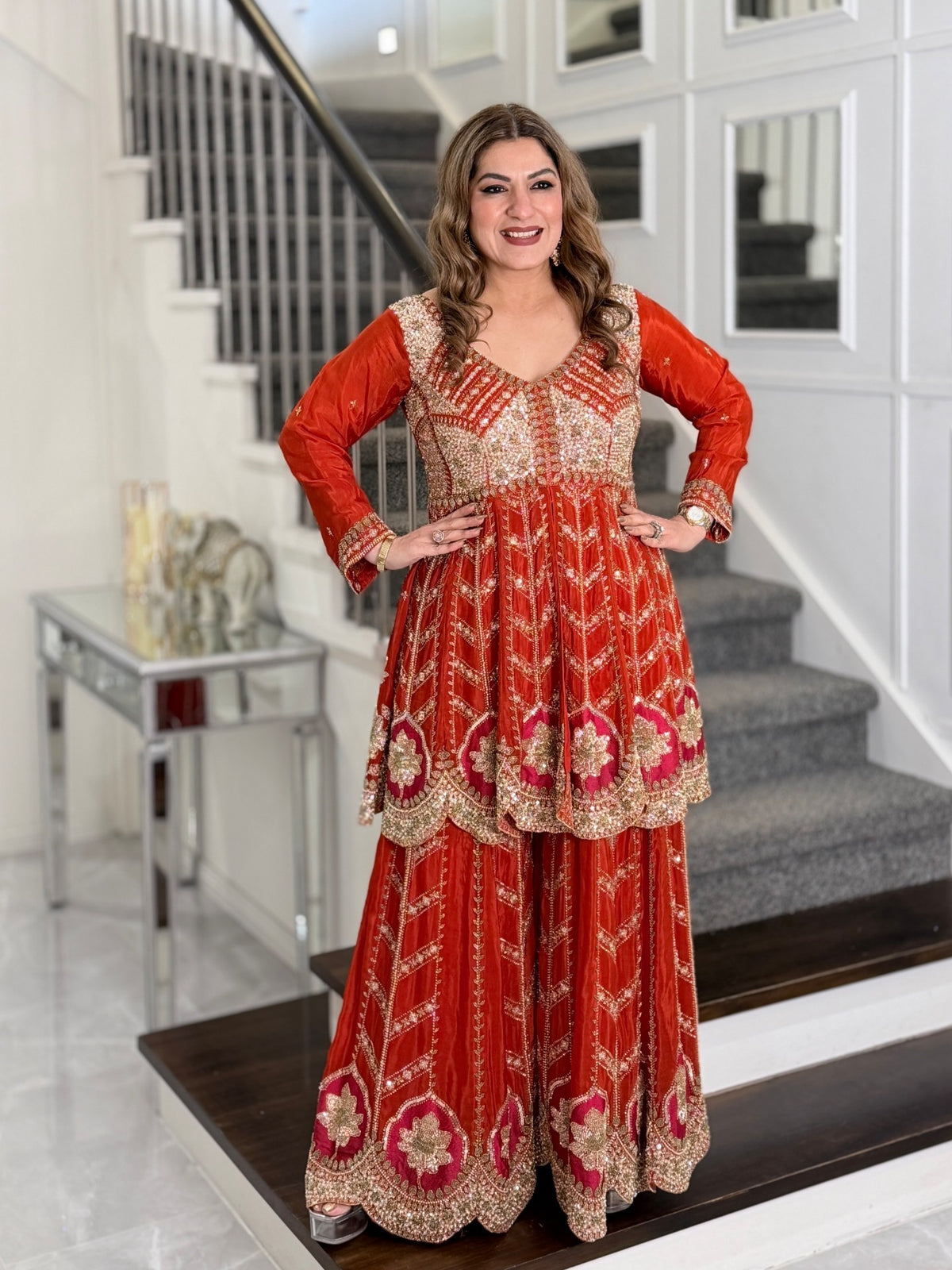 Salwar Kameez - Rust Orange Embellished Peplum Kurta Sharara Set with Dupatta by Panache by Divya - product image 3