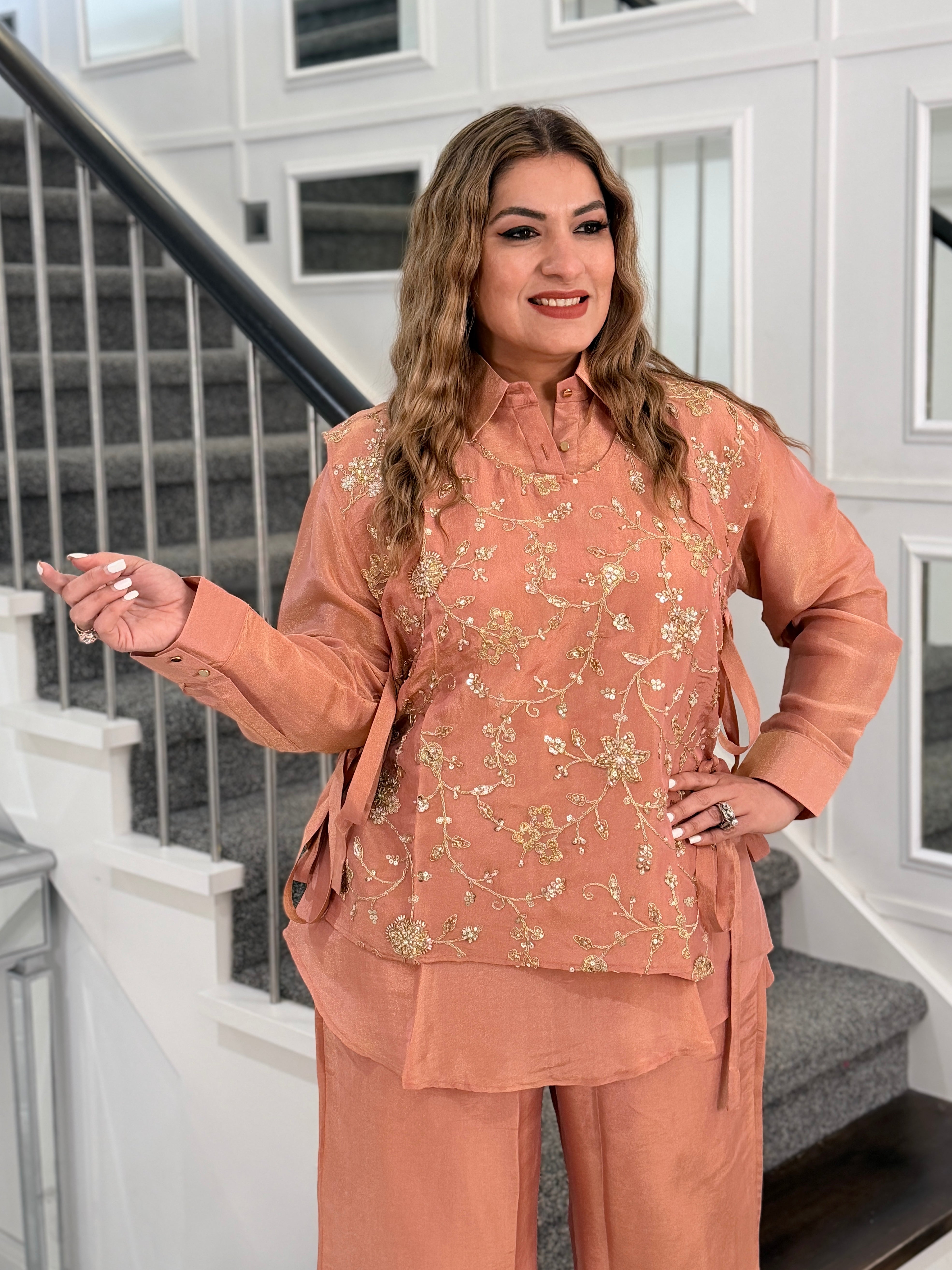 Peach Embroidered Indo-western Outfit - Indo-western Wear (2)