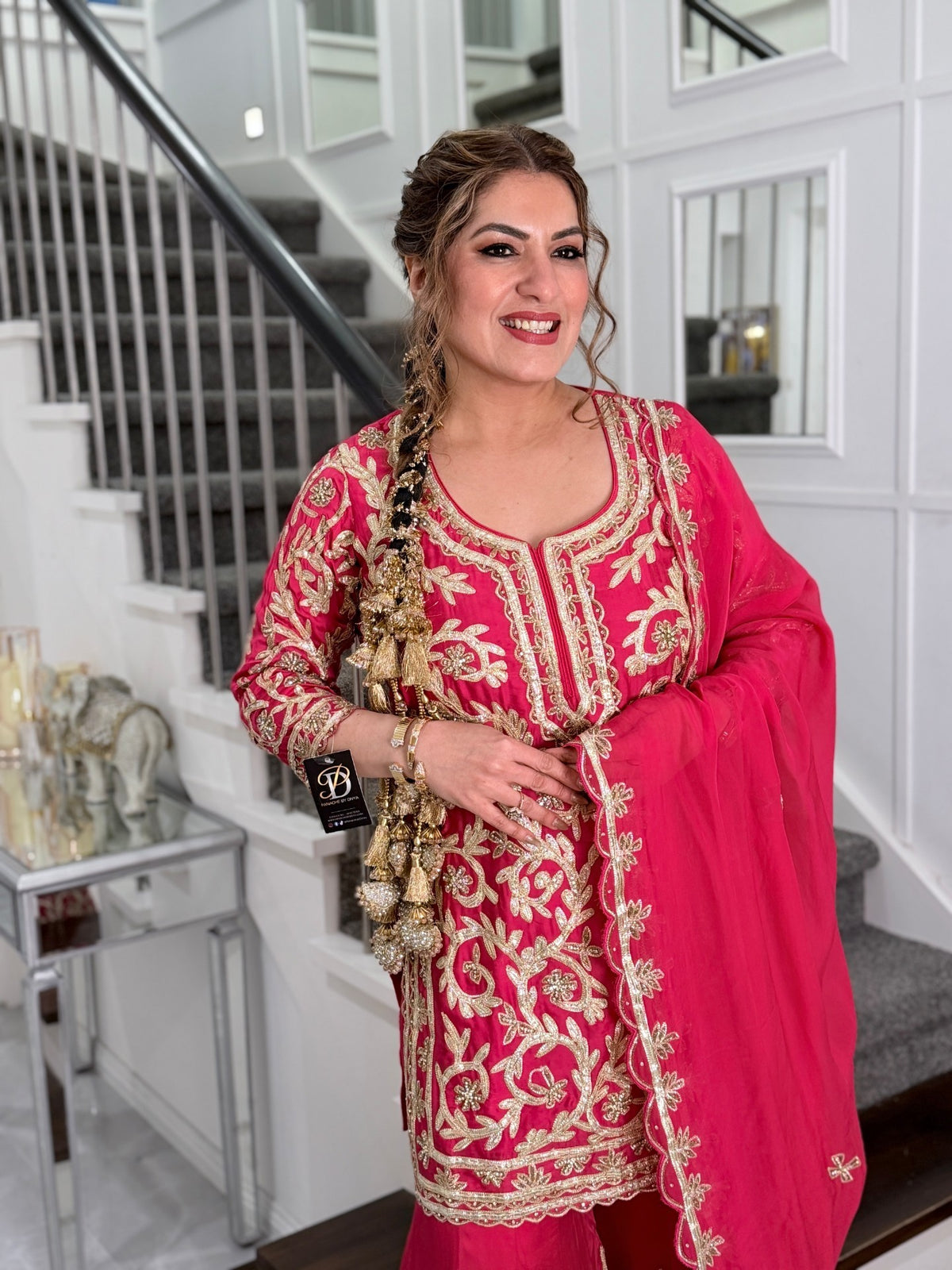 Salwar Kameez - Rani Pink Gota Embroidered Sharara Suit with Dupatta by Panache by Divya - product image 4