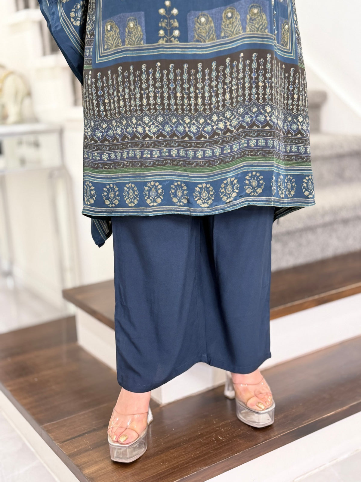 Indigo Block Print Sequin Embellished Kaftan Co-ord Set by Panache by Divya - product image 5