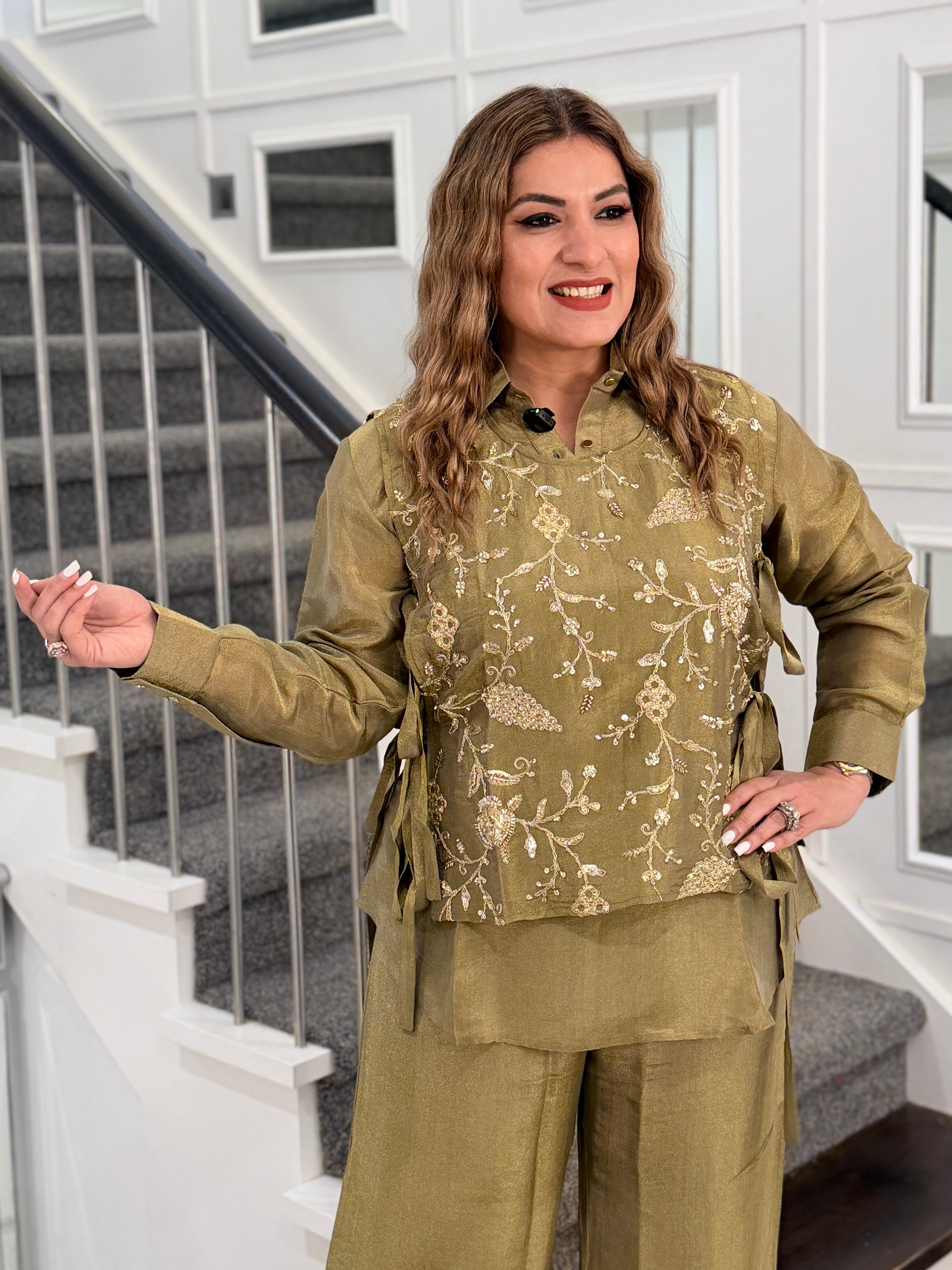 Olive Embroidered Indo-western Set - Indo-western Wear (2)