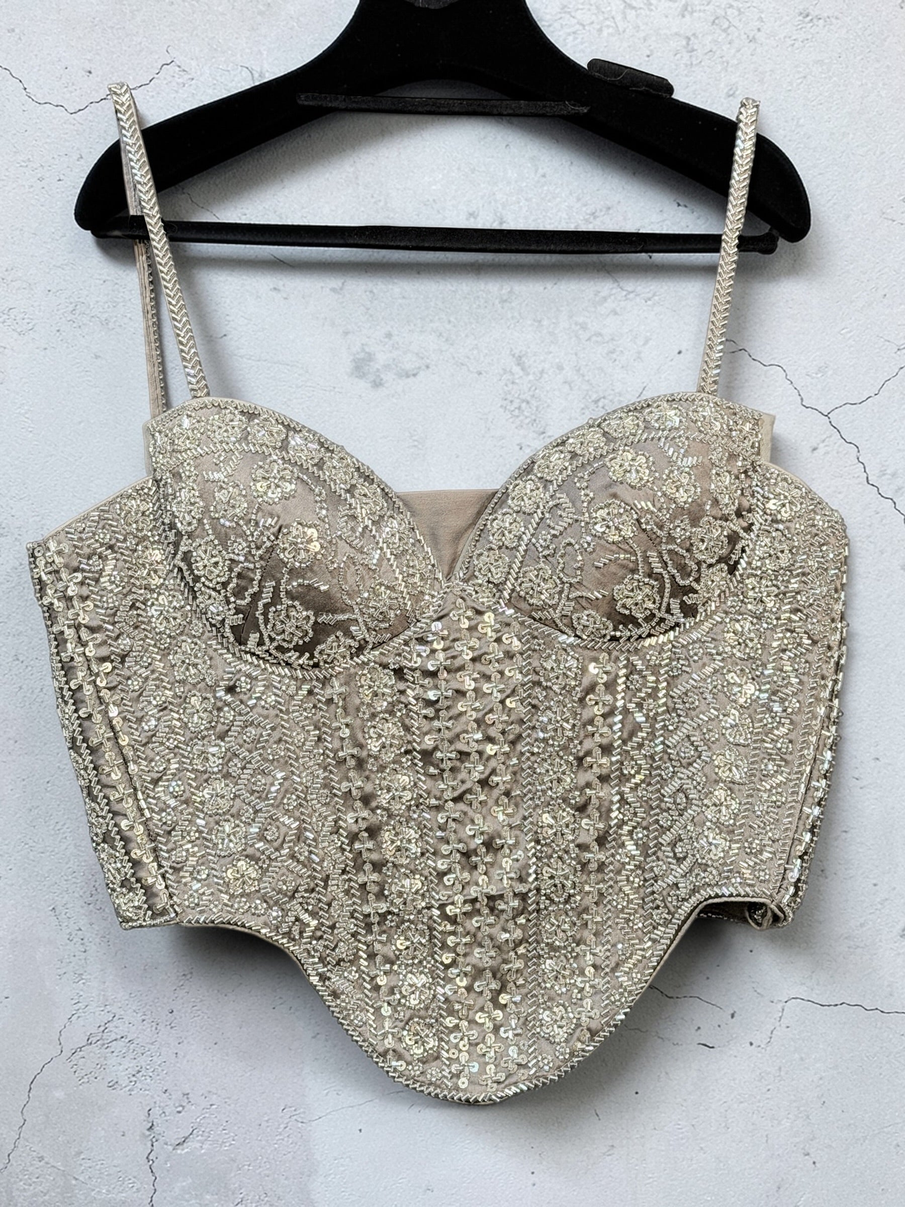 Ivory Sequin Embroidered Corset Blouse - Blouse