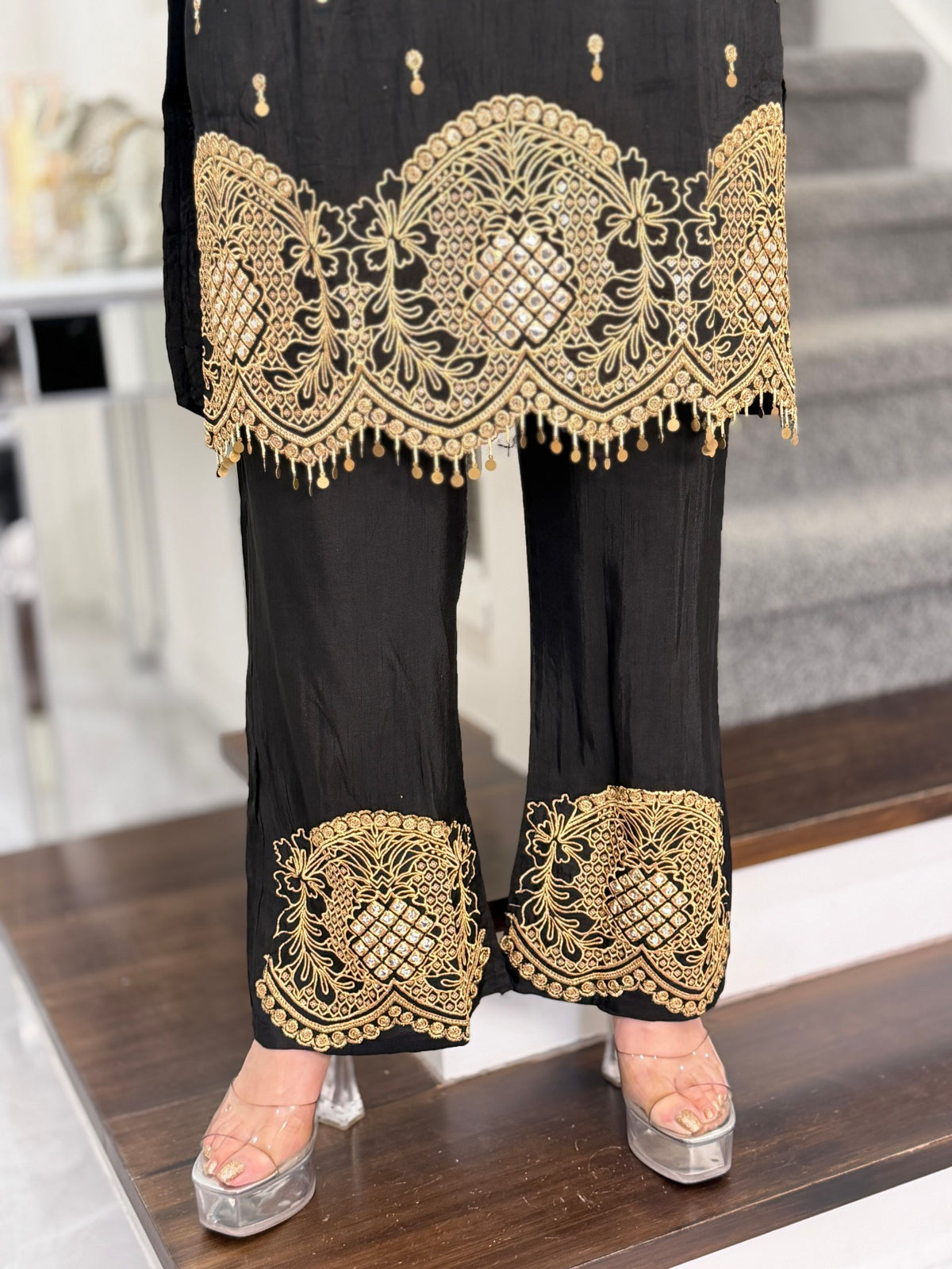Black Gold Embroidered Tassel Co-ord Set by Panache by Divya - product image 5