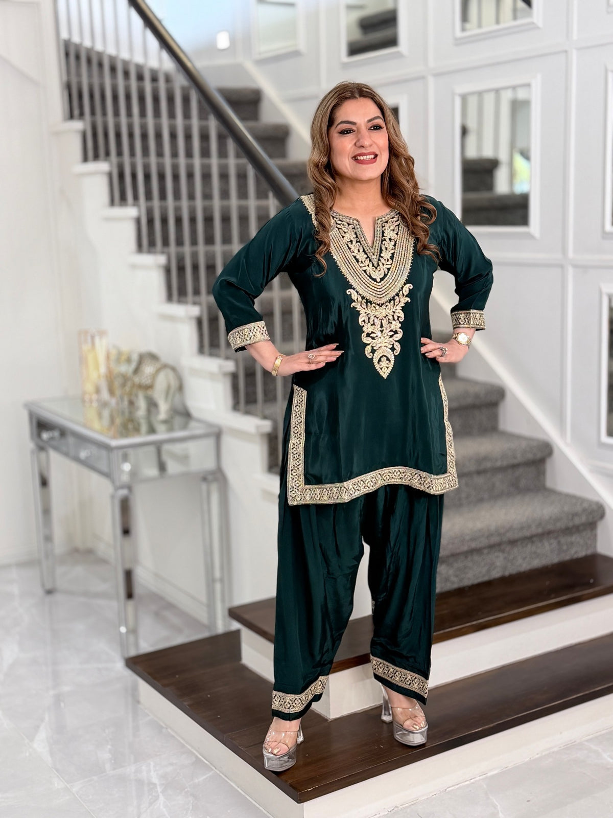 Bottle Green Zari Embroidered Kurta Salwar Co-ord Set by Panache by Divya - product image 2