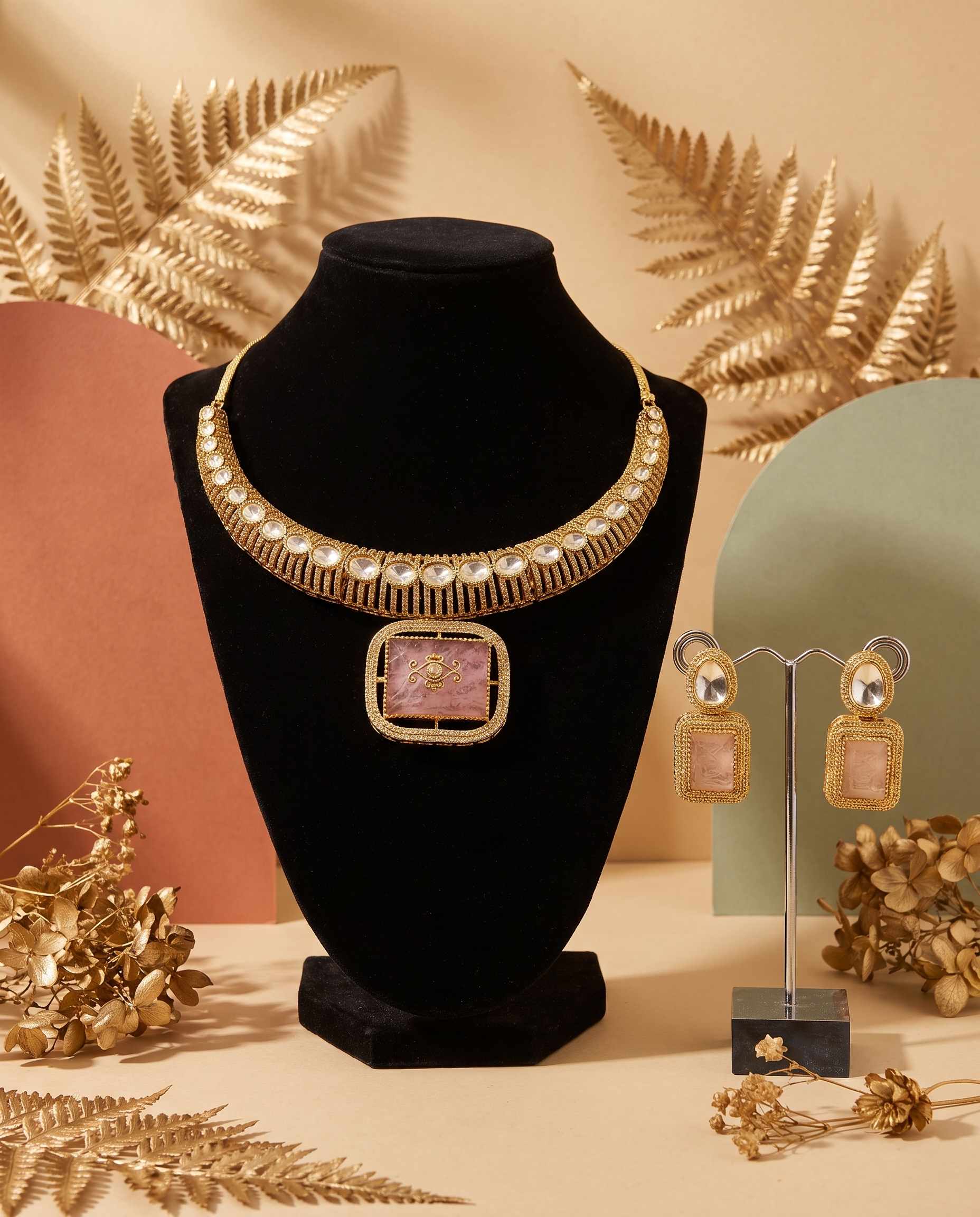 Elegant Gold and Pink Stone Earrings