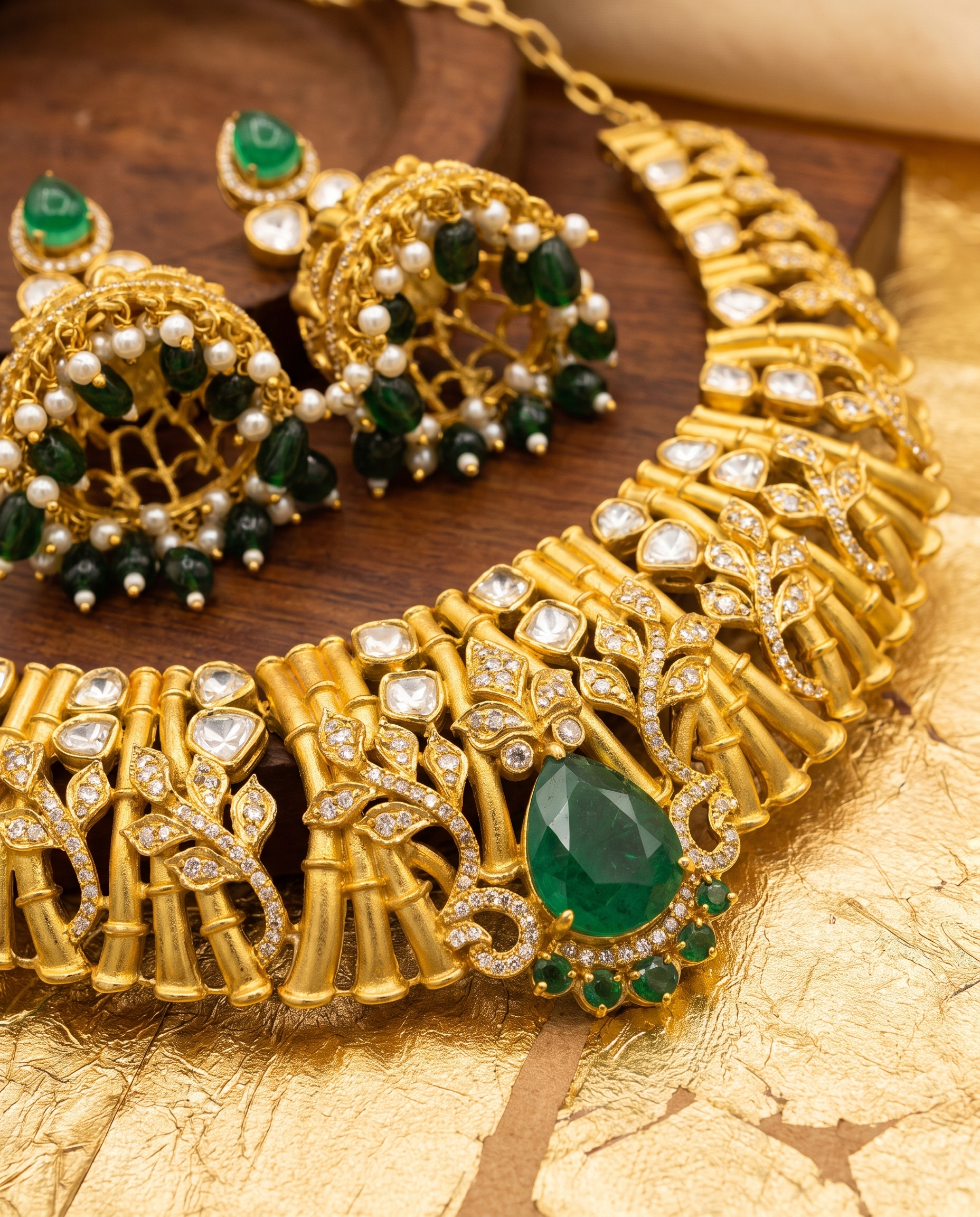 Elegant Gold and Green Jhumka Earrings
