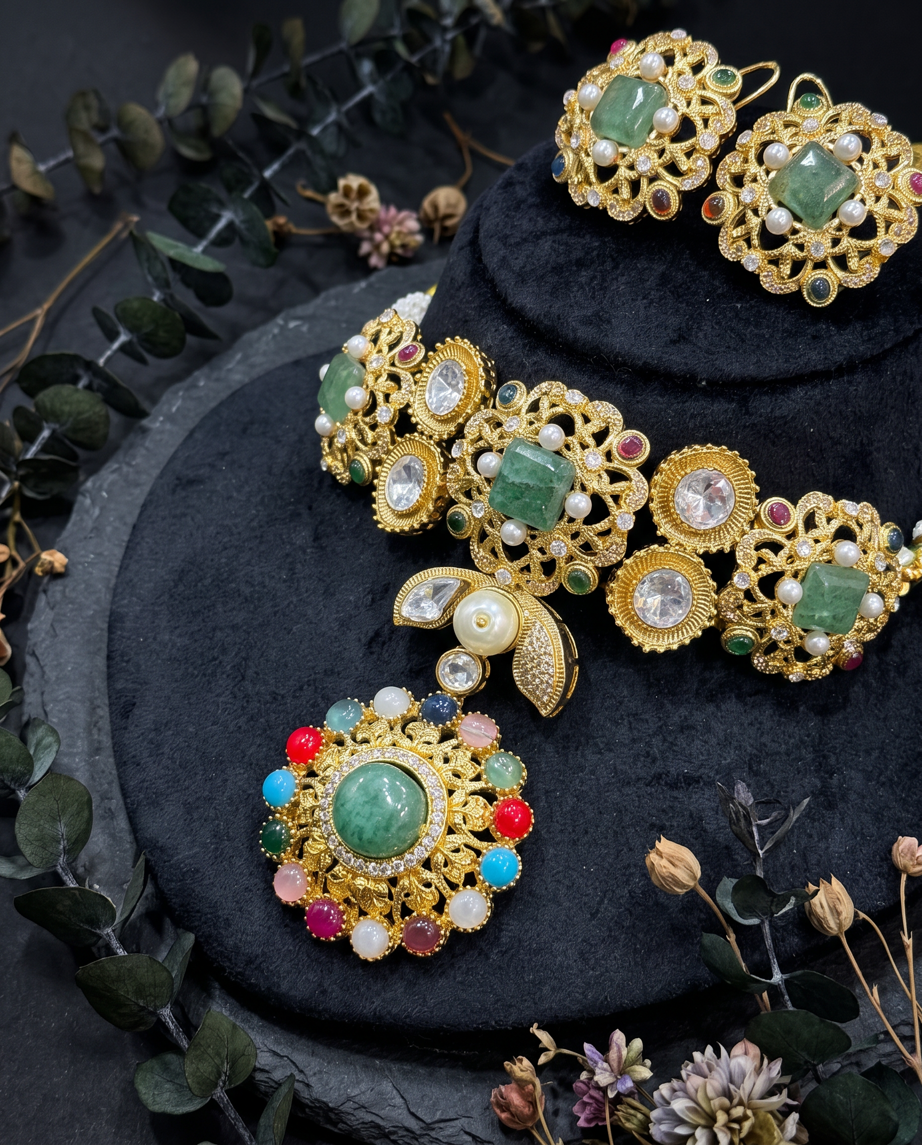 Elegant Gold-Tone Multicolor Necklace Set