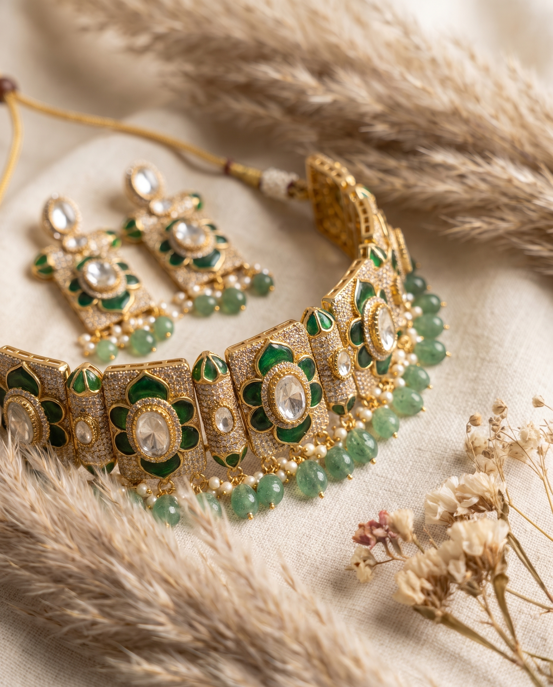 Green Gold Necklace with Earrings