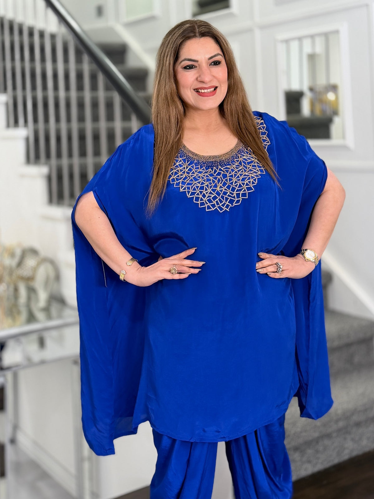 Royal Blue Beaded Neckline Kaftan Dhoti Co-ord Set by Panache by Divya - product image 2
