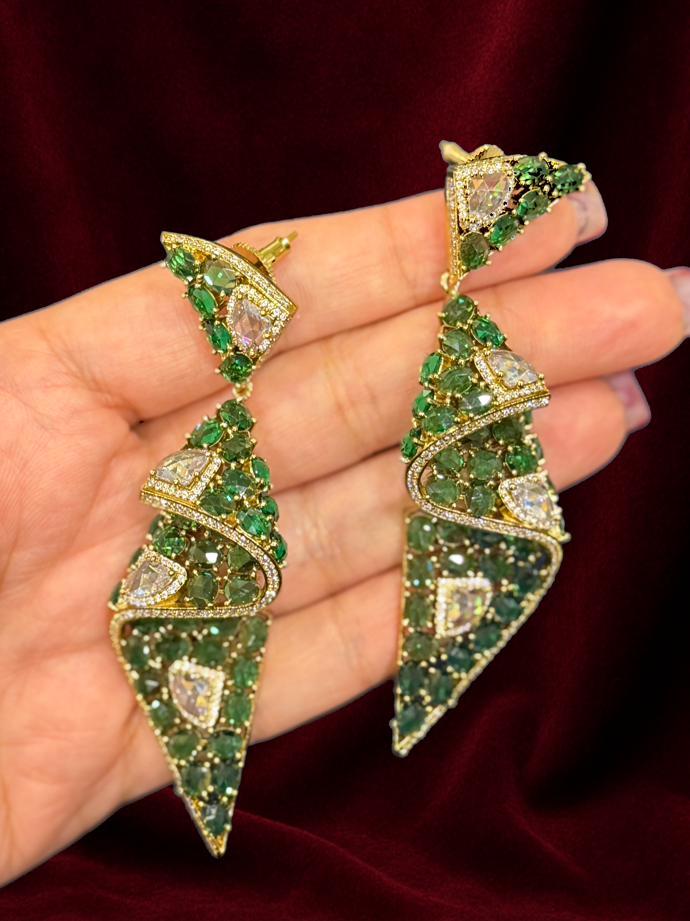 Elegant Emerald Drop Earrings - Earrings - Western/ Indo Western