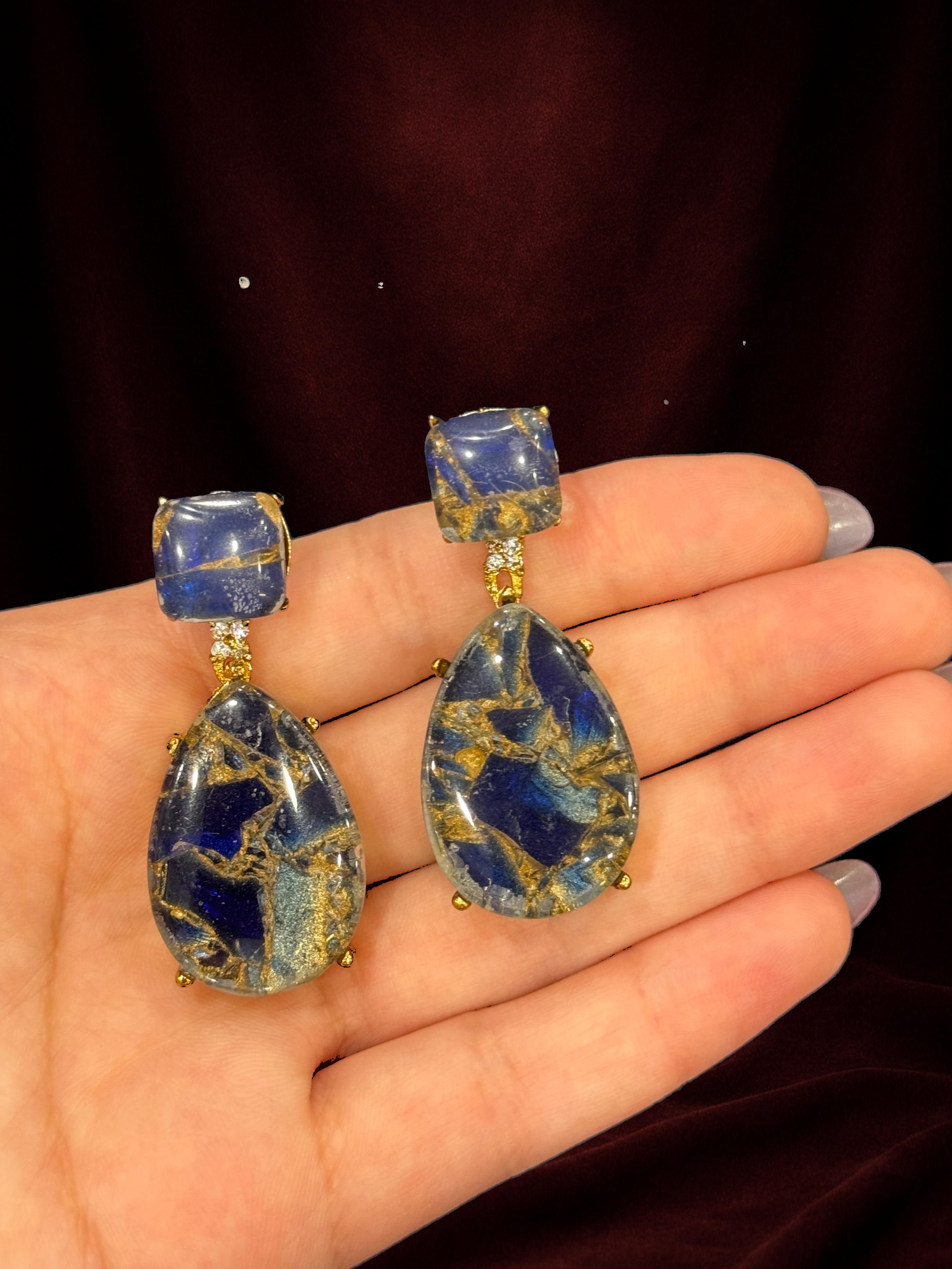 Elegant Blue and Gold Drop Earrings - Earrings - Western/ Indo Western