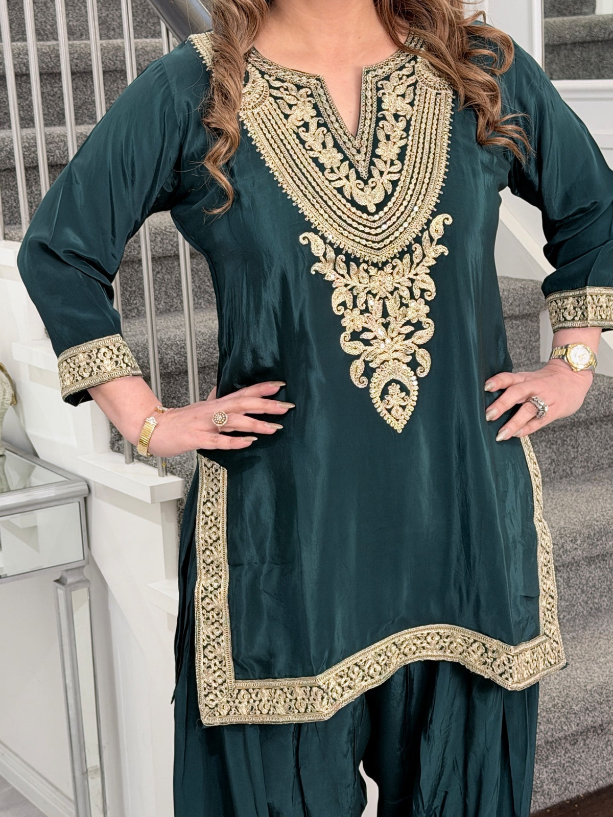 Bottle Green Zari Embroidered Kurta Salwar Co-ord Set by Panache by Divya - product image 4