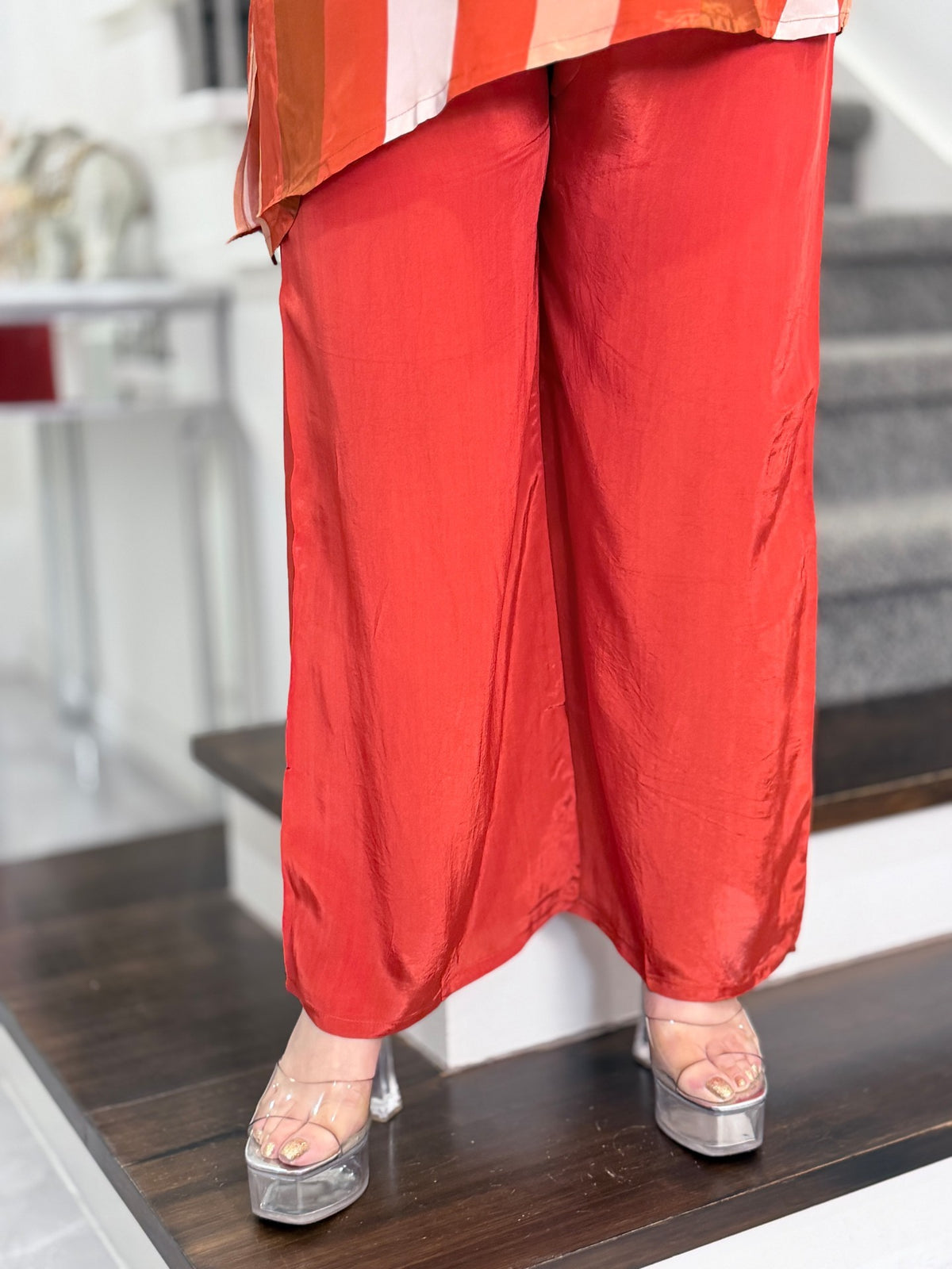 Rust Peach Striped Embroidered Placket Co-ord Set by Panache by Divya - product image 5